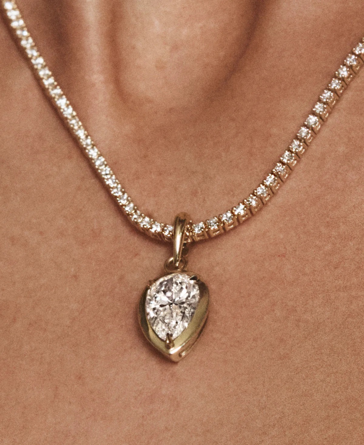 Norman Silverman pear solitaire diamond pendant necklace