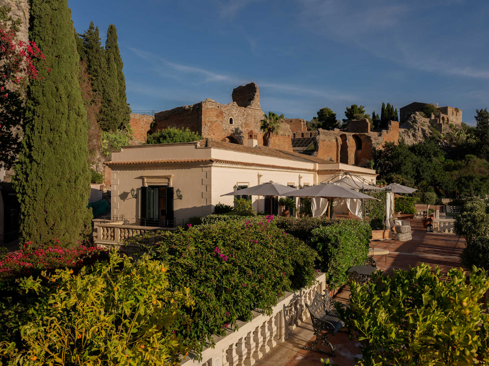 Grand Hotel Timeo sea-view suite terrace in Taormina