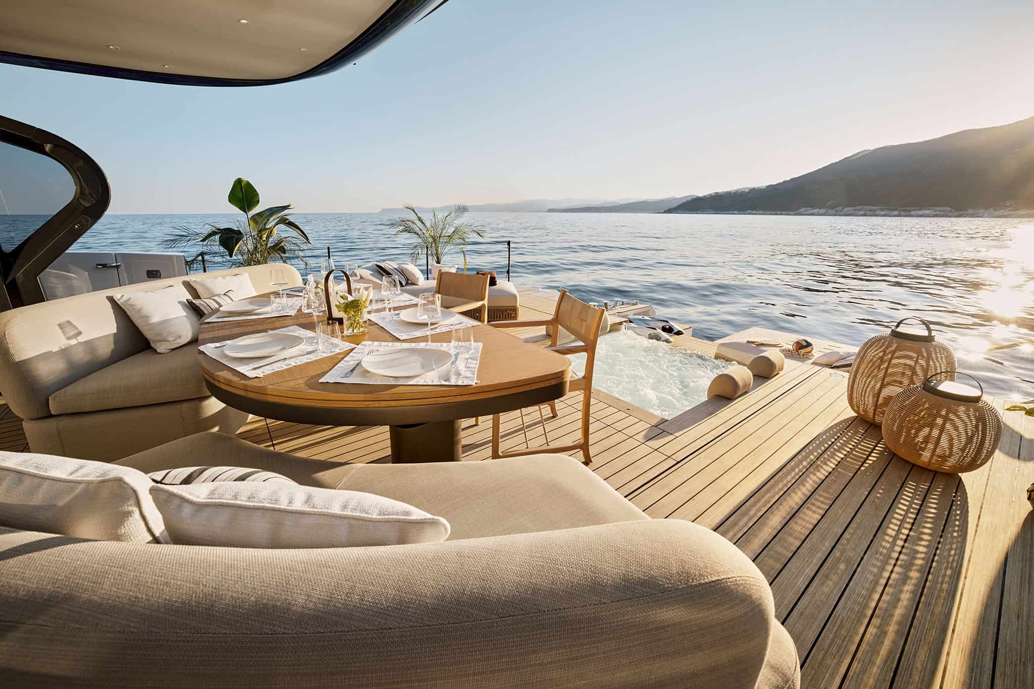 Water-level view across the Azimut Seadeck 9 aft deck