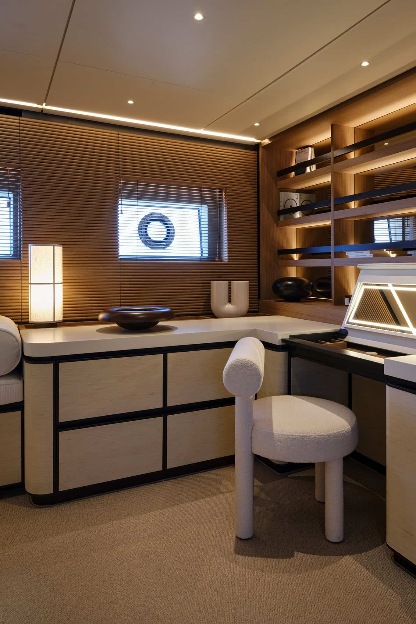 Material and furniture detail inside the Azimut Seadeck 9 owner suite