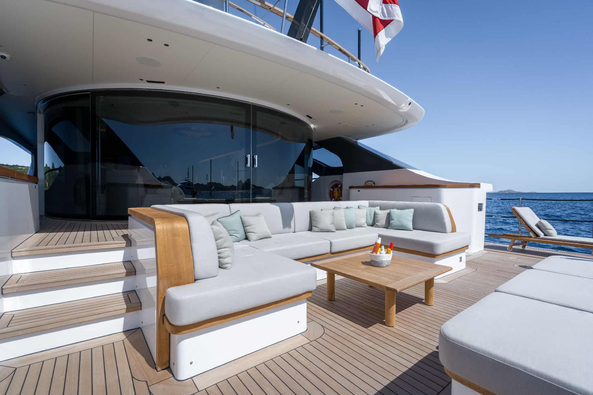 Aft lounge seating aboard Benetti Oasis 40M Oreos
