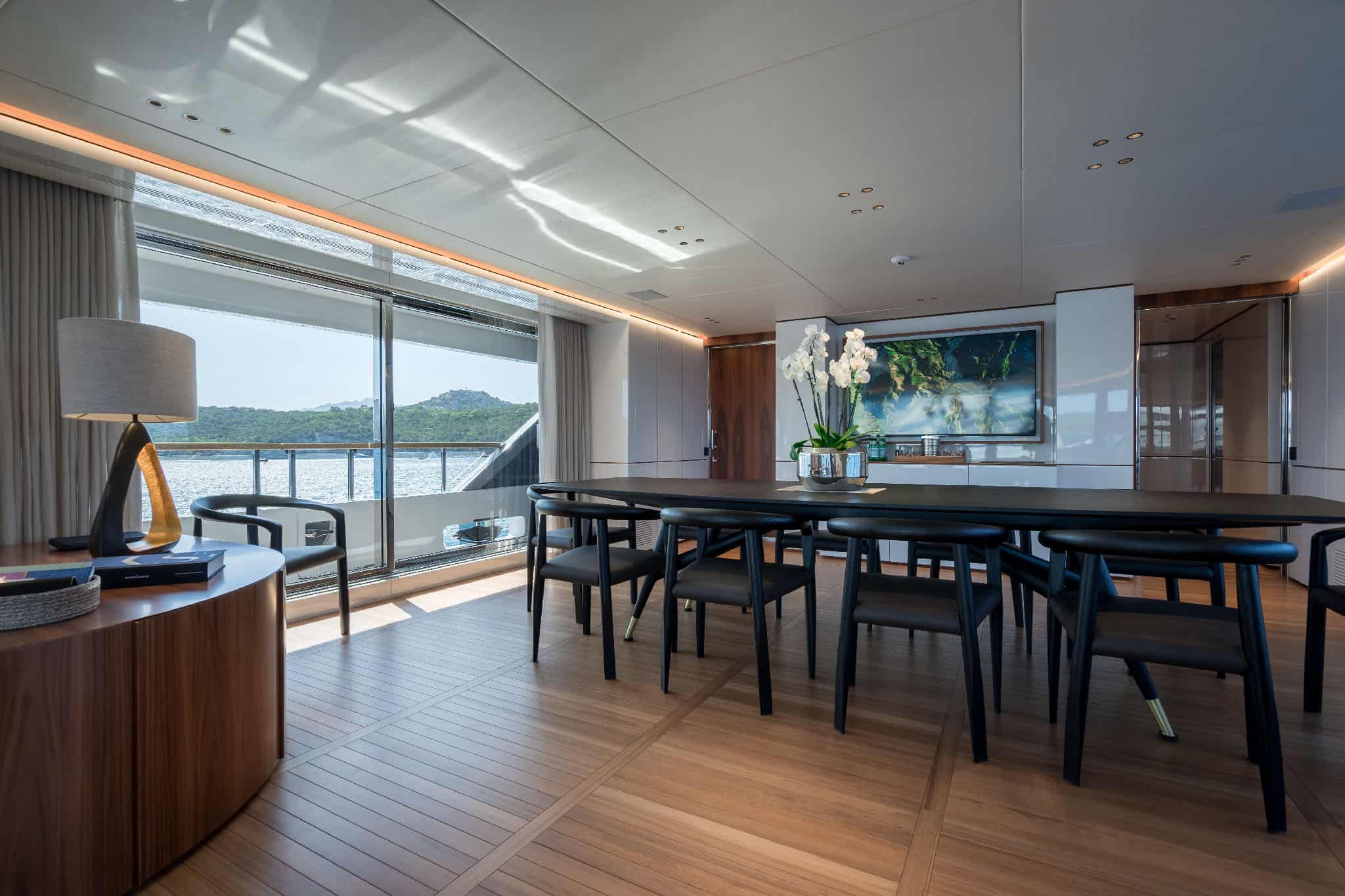 Material and furniture detail in the salon of Benetti Oasis 40M Oreos