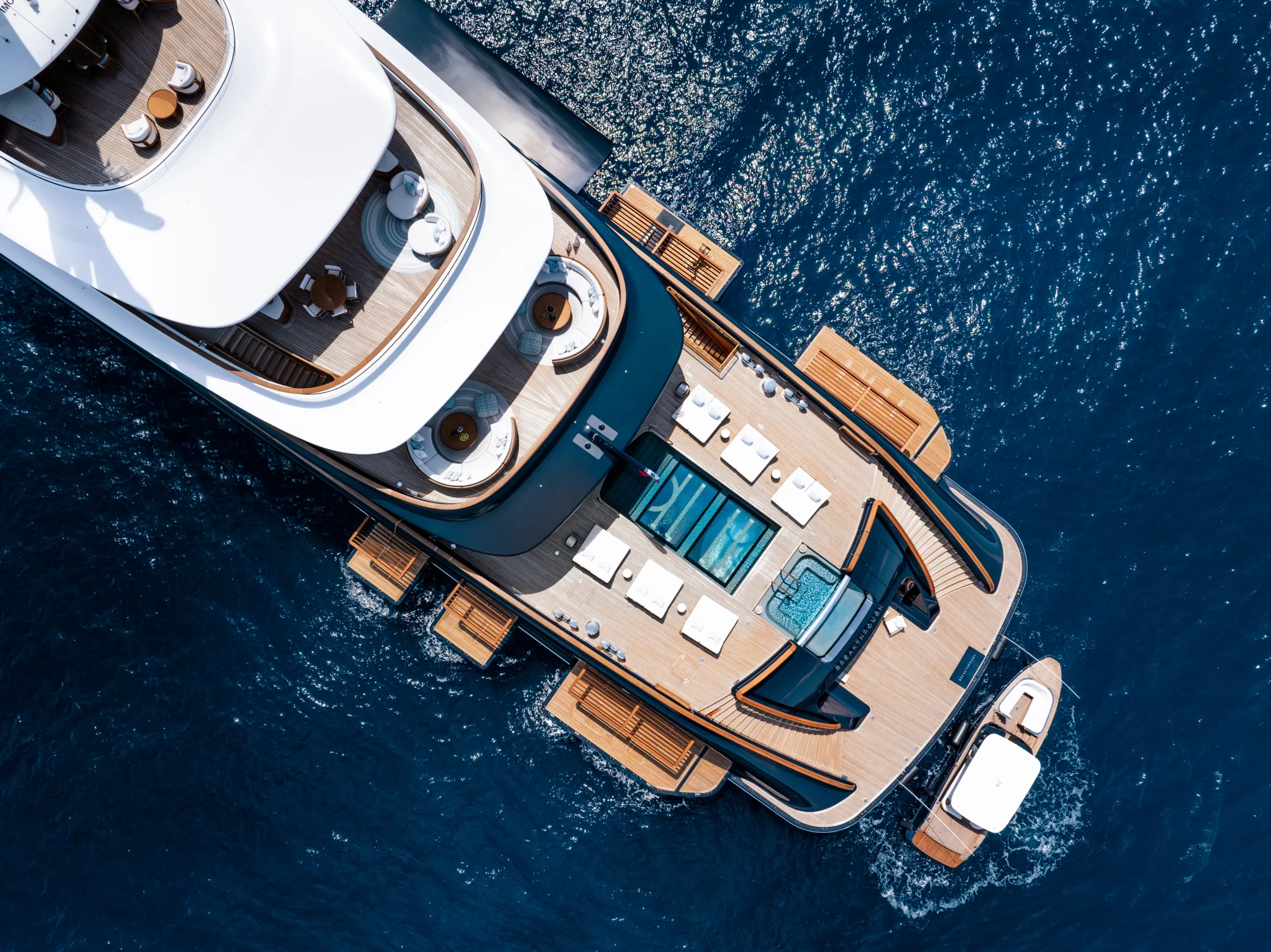 Aerial view of Feadship BREAKTHROUGH cruising at sea