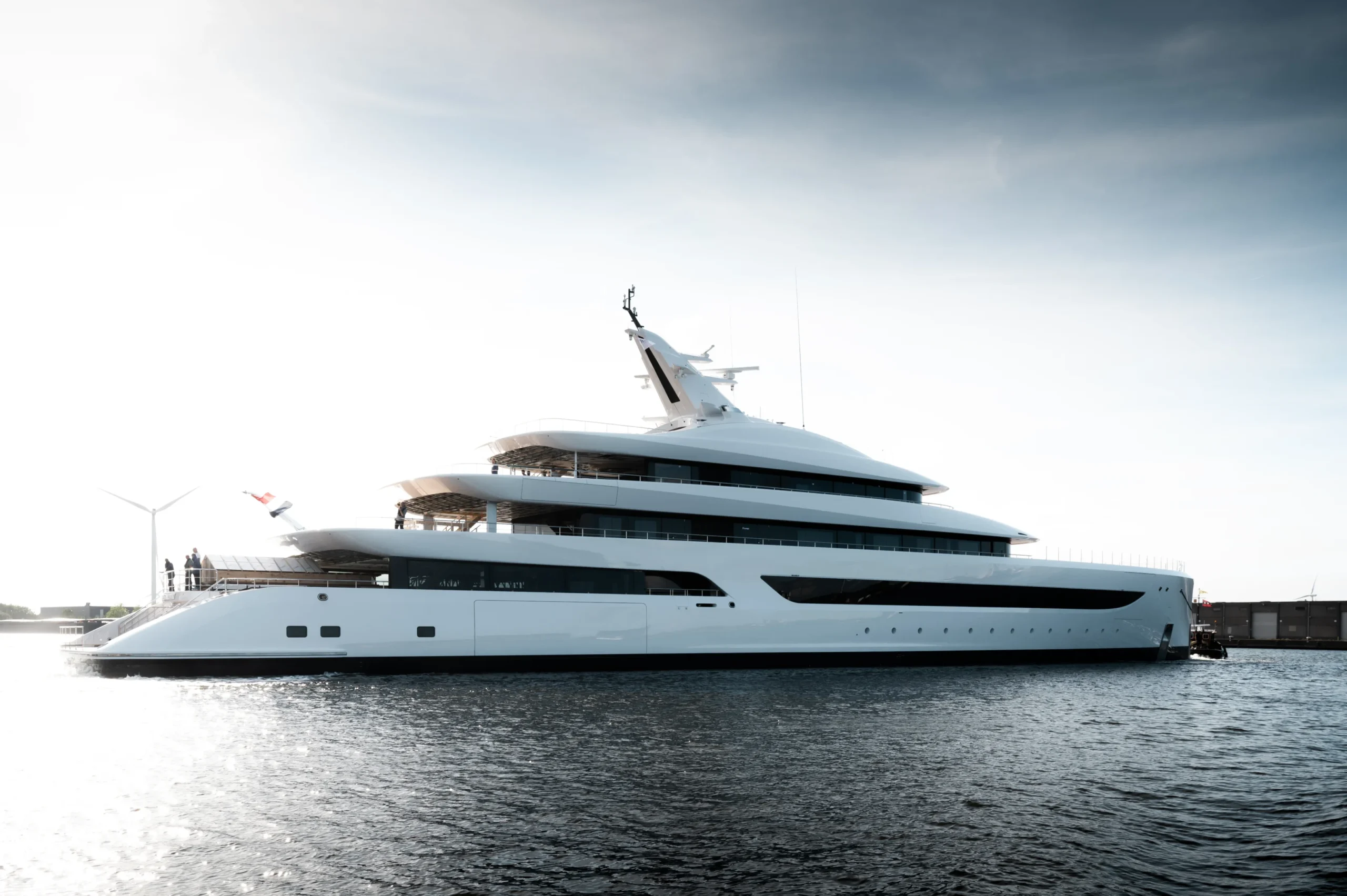 Water-level view of Feadship Milky Way during launch