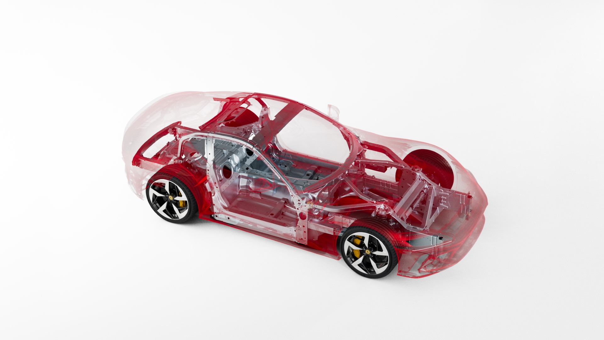 Transparent technical view of the Ferrari 12Cilindri chassis