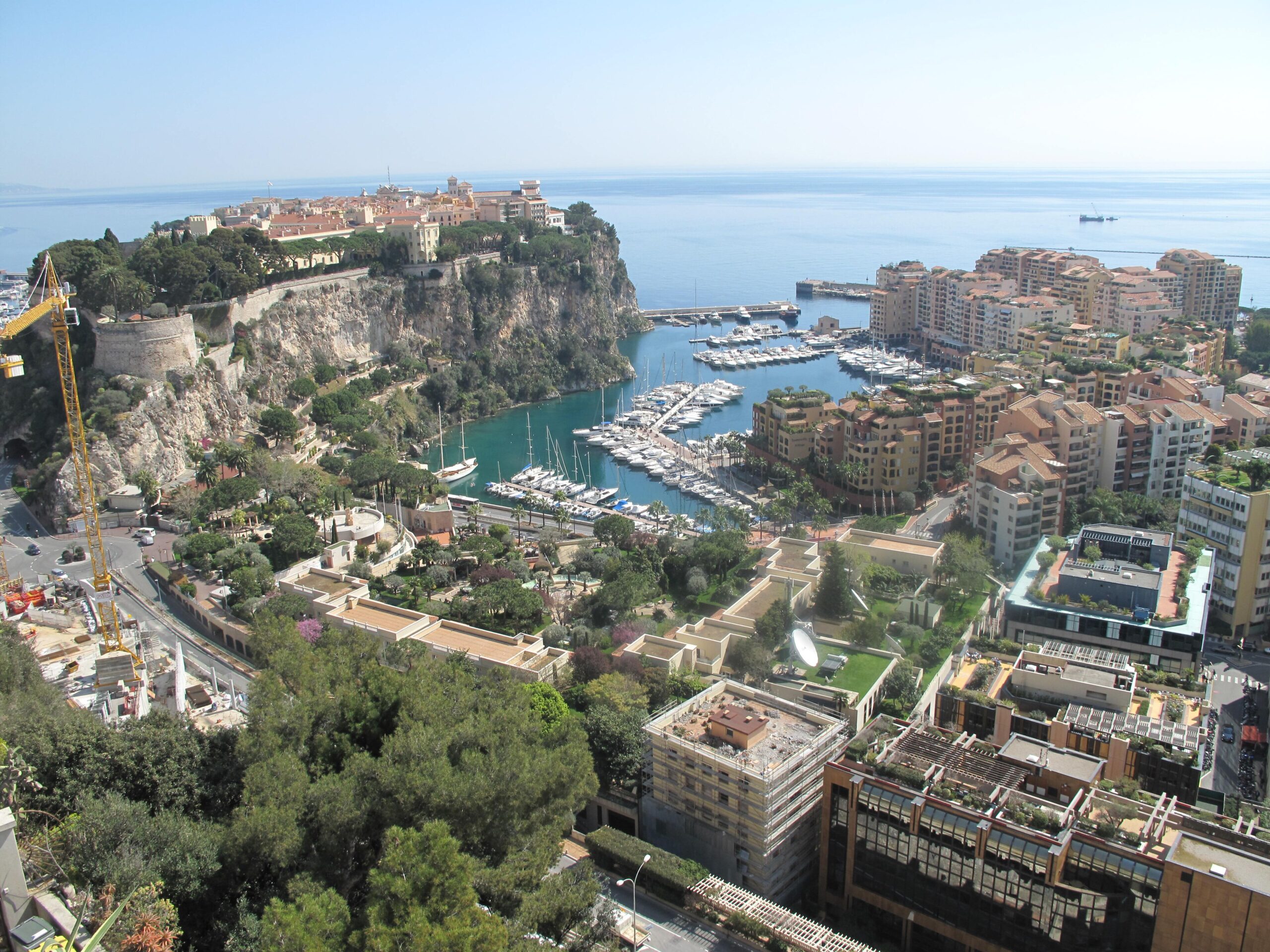 Port of Fontvieille and Monaco coastline viewed from the Exotic Garden