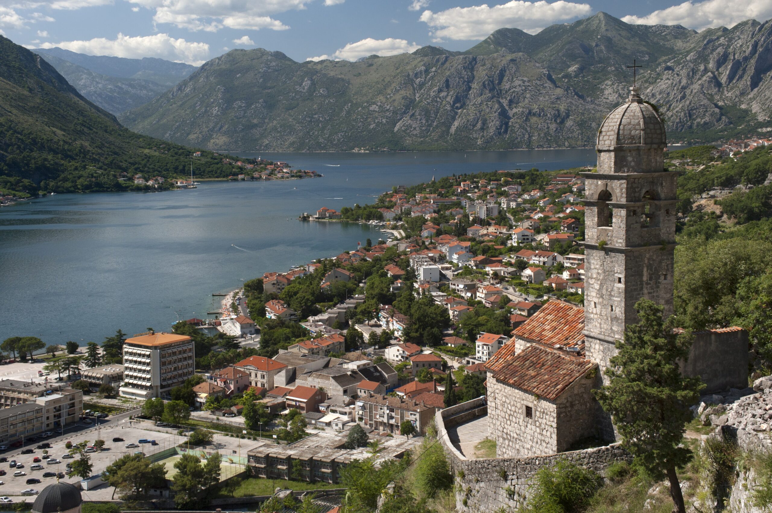 Kotor, the Bay of Kotor and surrounding mountains viewed from above