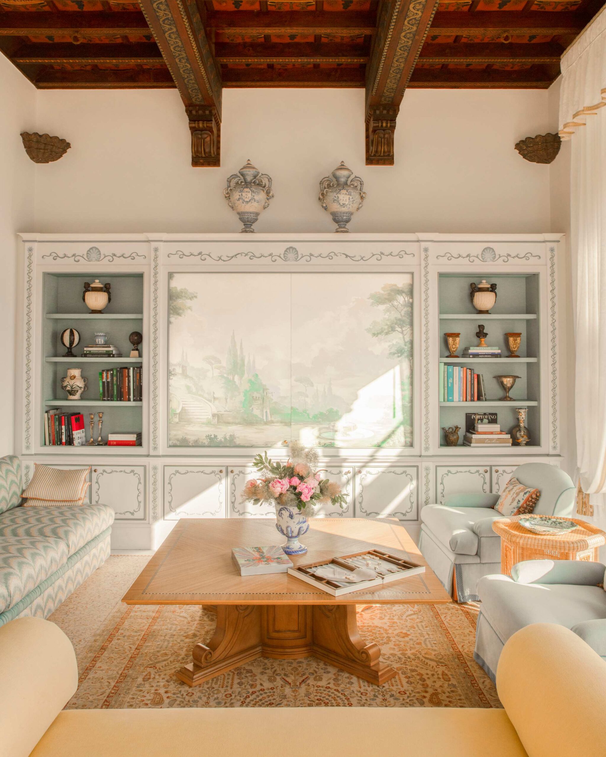Living room in a renovated suite at Splendido in Portofino