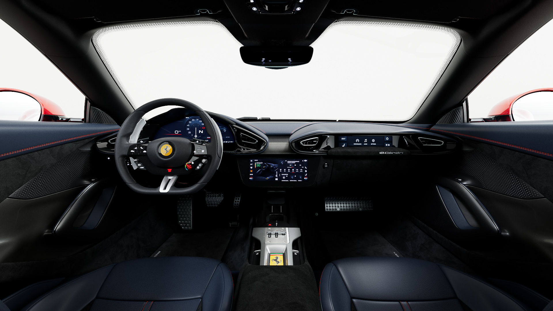 The cabin viewed forwards, with a separate passenger display