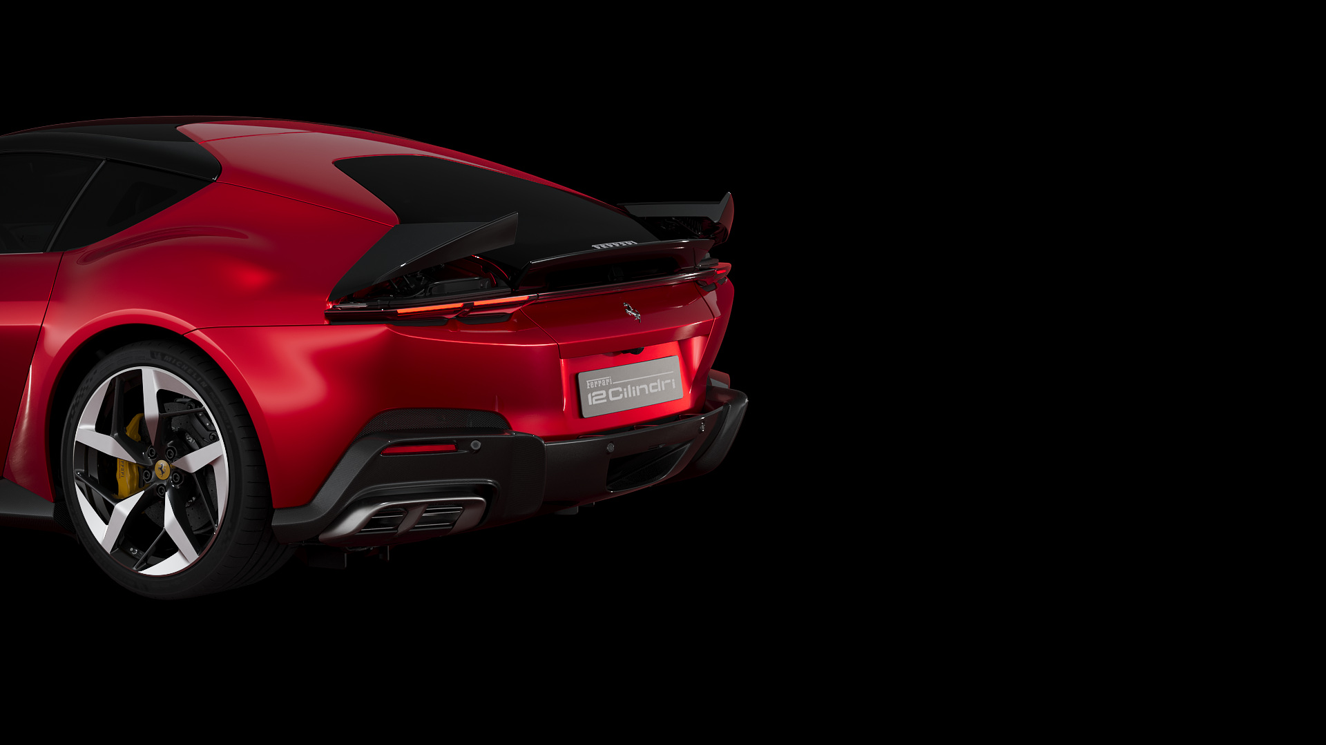 The rear aerodynamic surfaces shown raised
