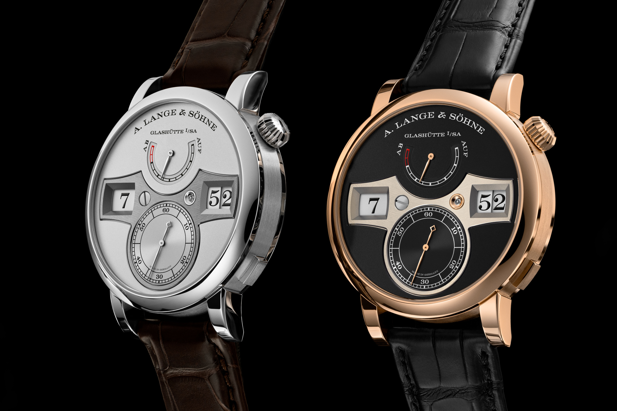 The documented platinum and pink-gold Zeitwerk versions side by side