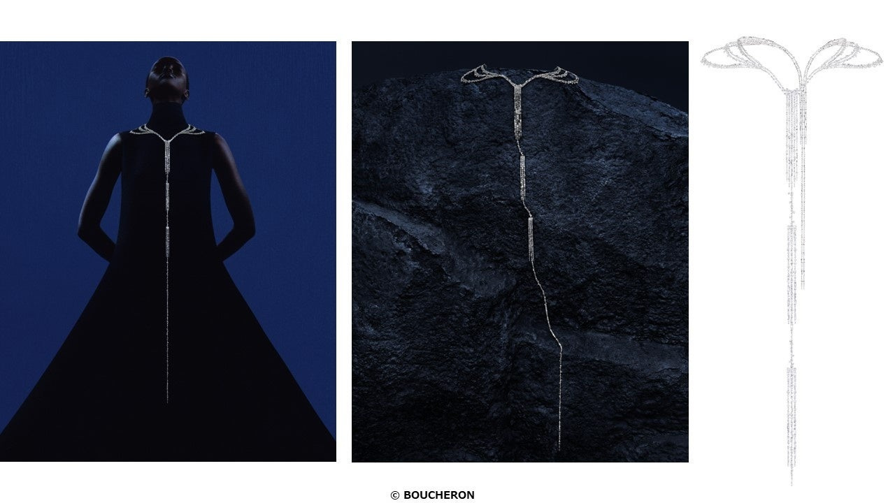 Cascade: official landscape, worn necklace and preparatory composition