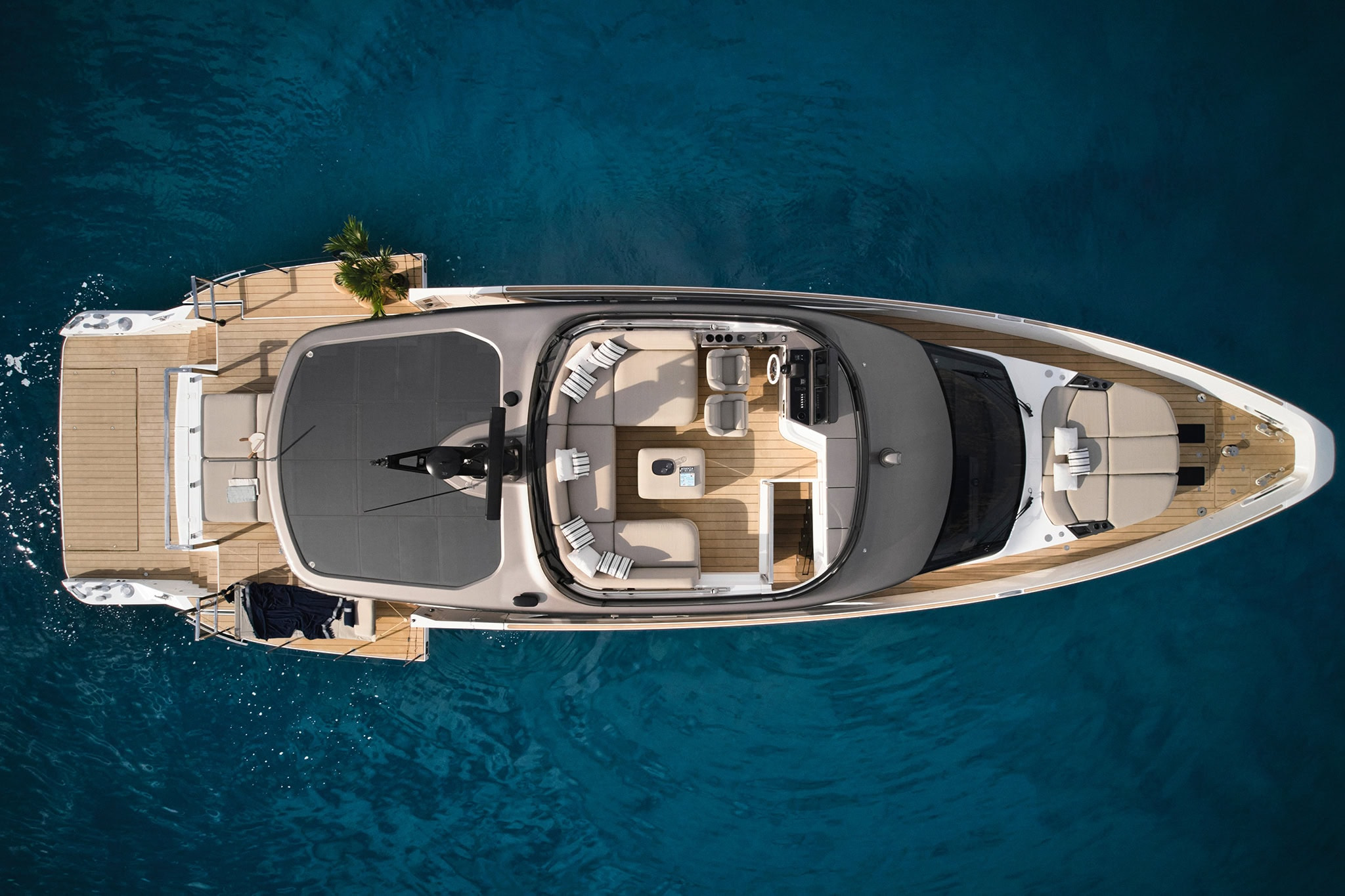 A top-down official view of the yacht at anchor