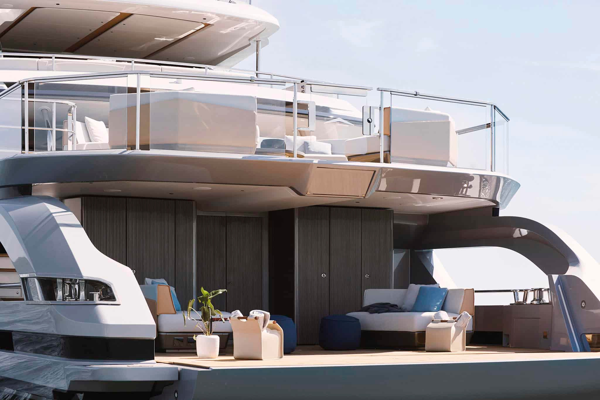 The beach area seen within the stern composition