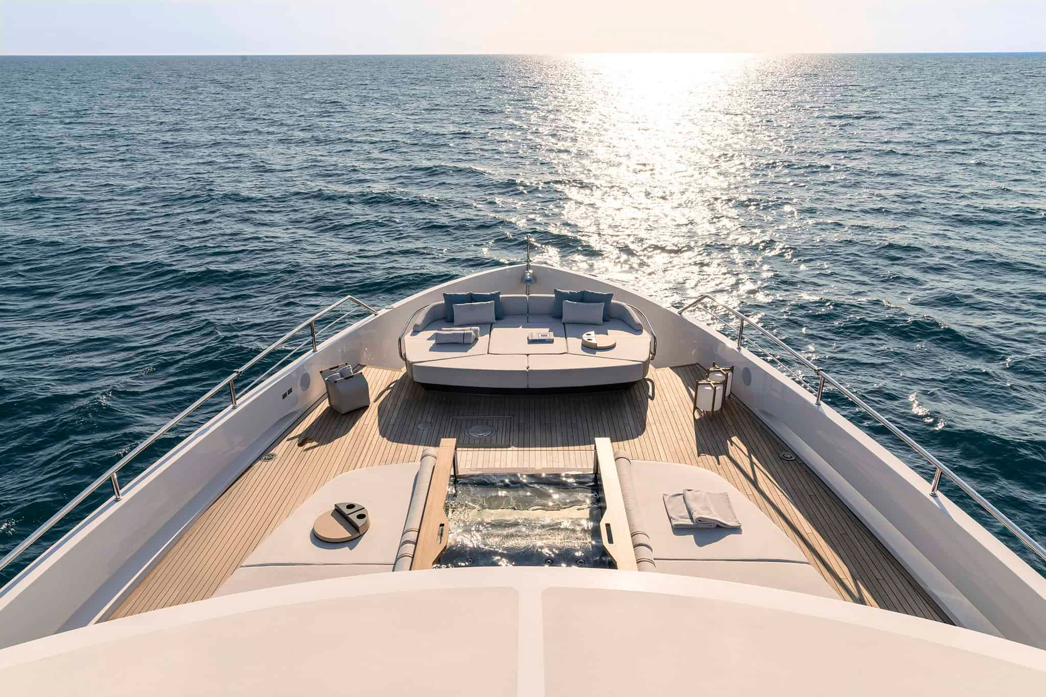 The foredeck lounge and its forward outlook