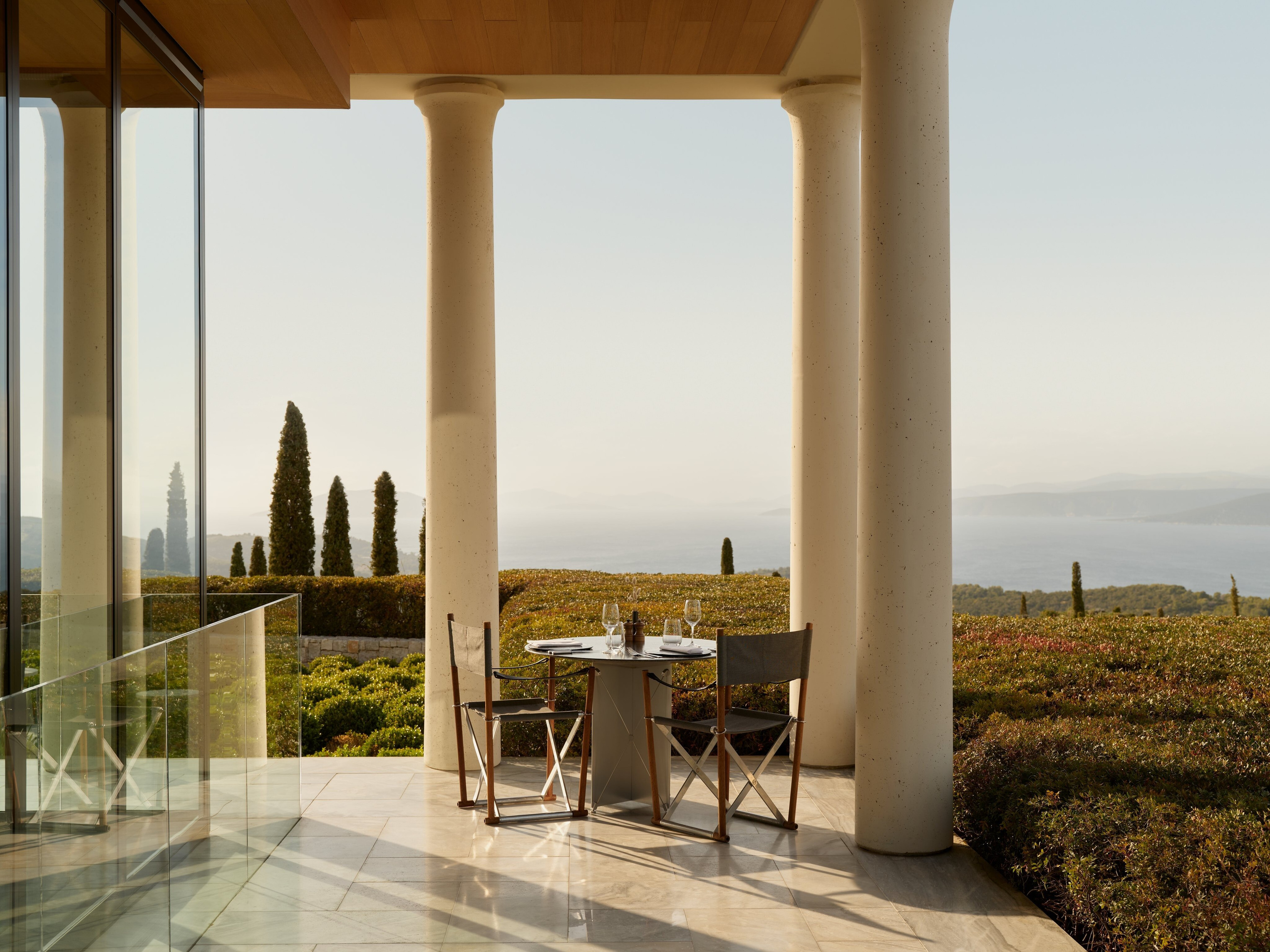 The main restaurant terrace and landscape outlook