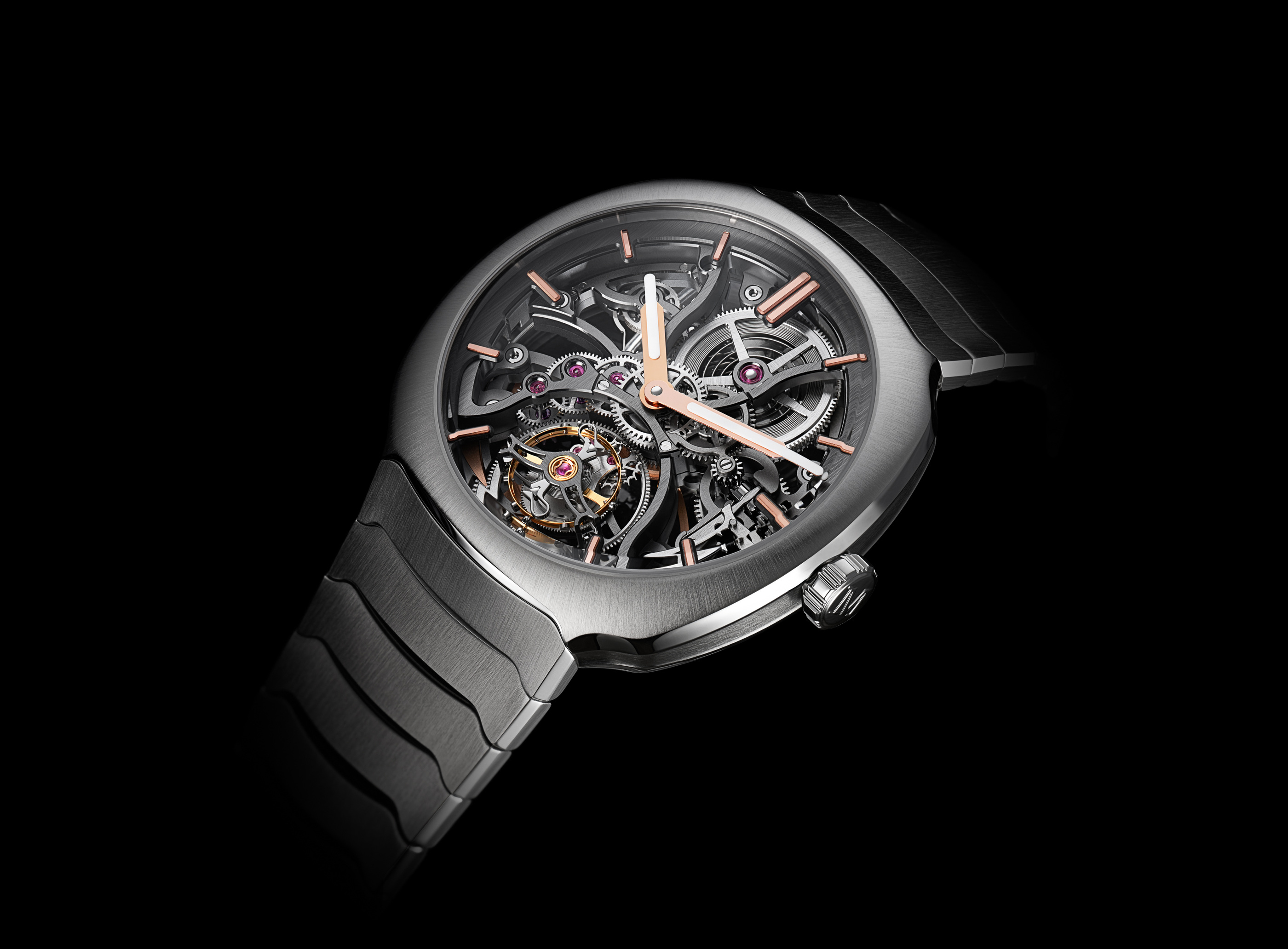 The steel reference against a dark studio background