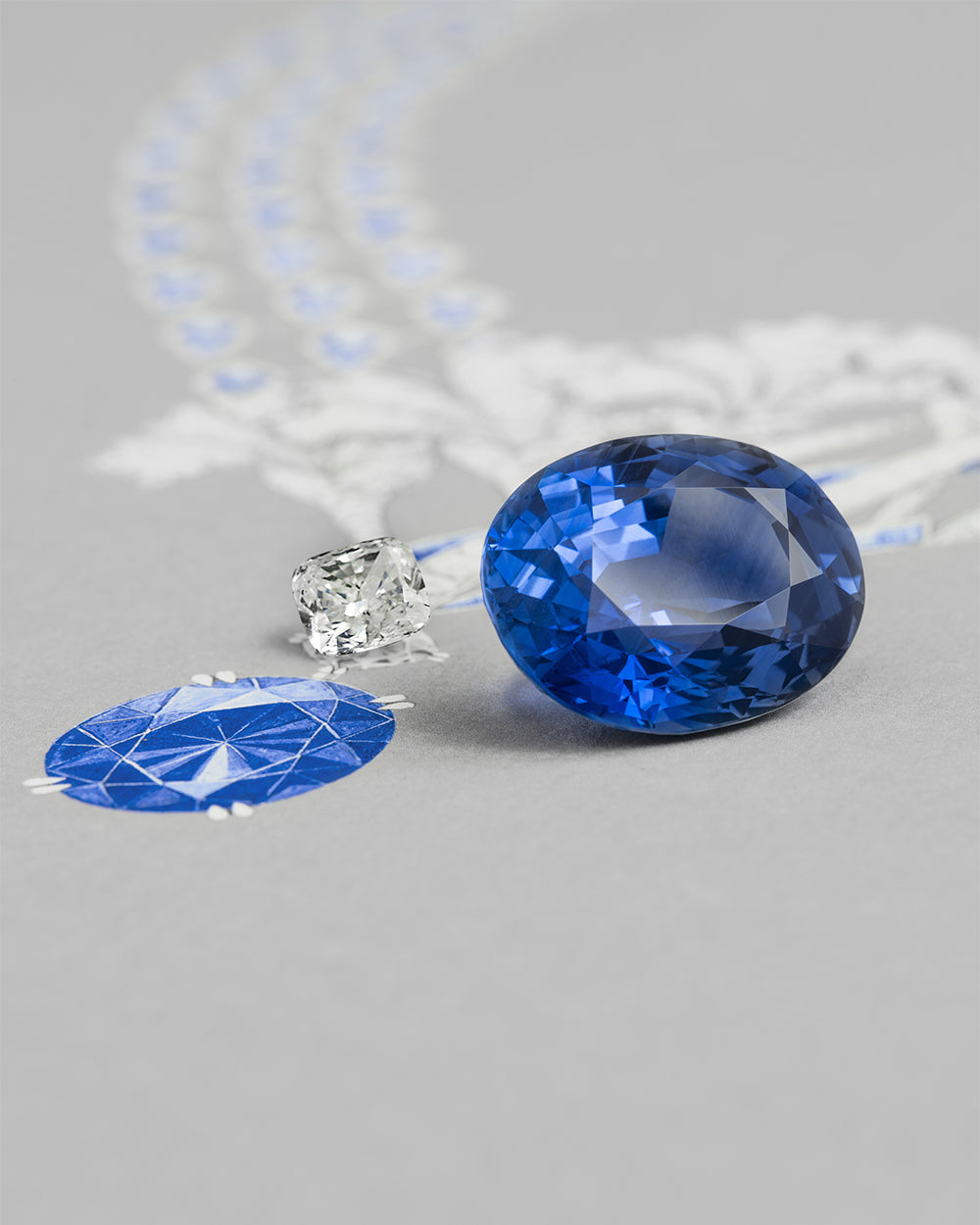 The blue stones of the Carnation composition in close view
