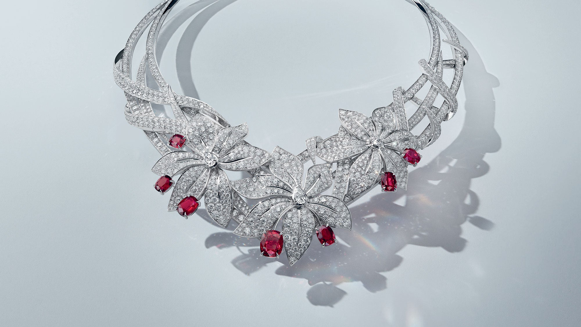 Sword Lily necklace with red accents in an official isolated view