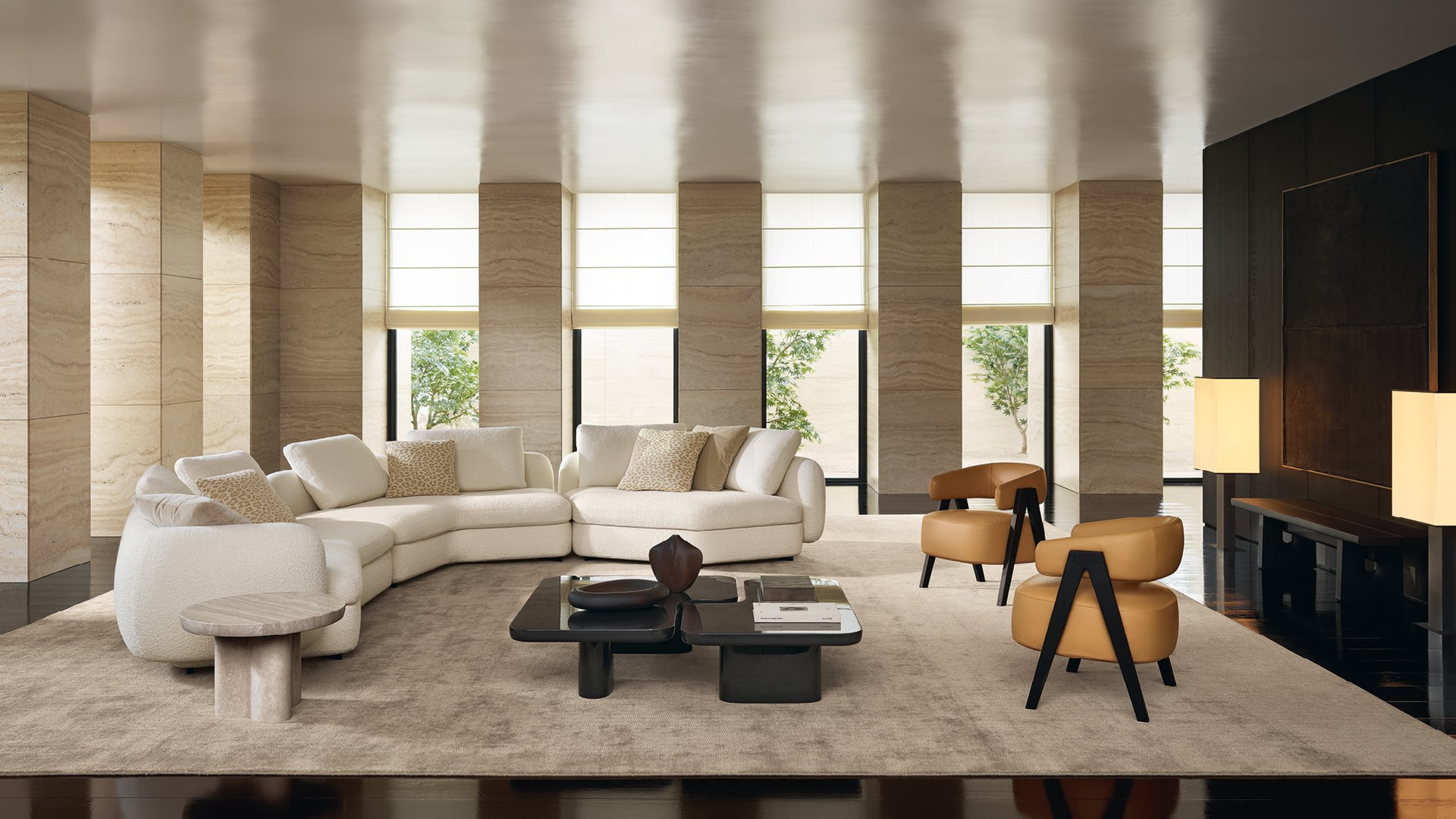 Saint-Germain in a pale composition beside broad windows, official Poliform room image