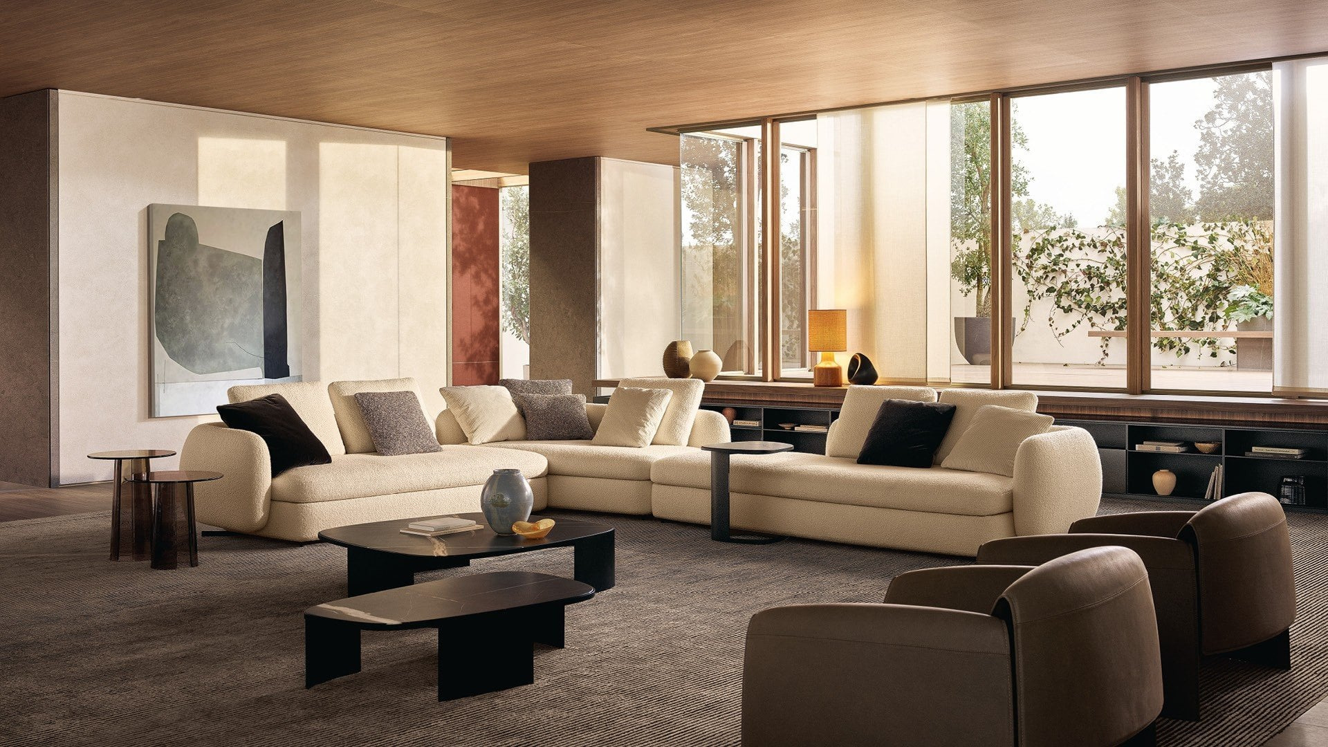 Saint-Germain and distinct tables in a warmer room composition