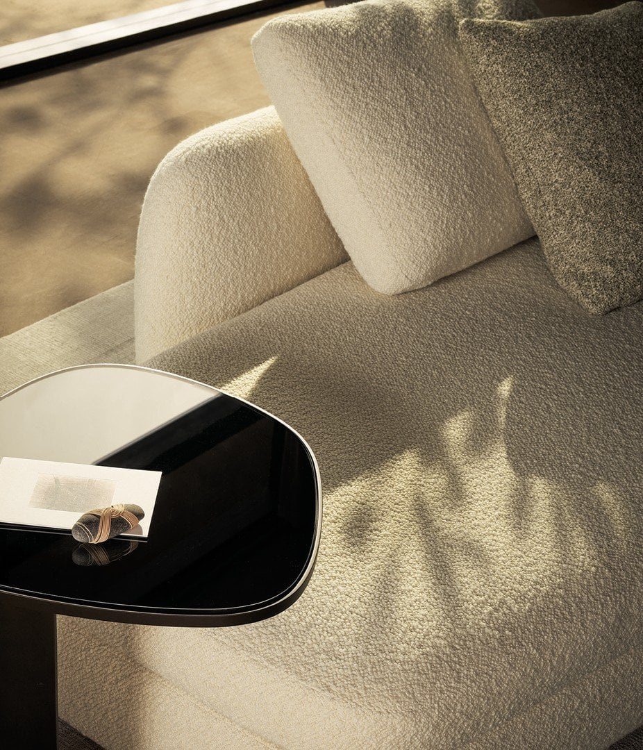 Close room view of a pale Saint-Germain upholstered edge