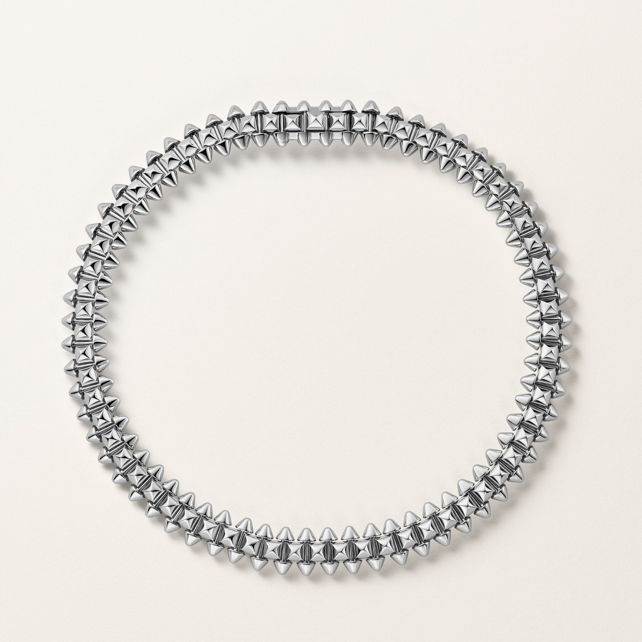 A closer top view of the pale-metal Clash bracelet
