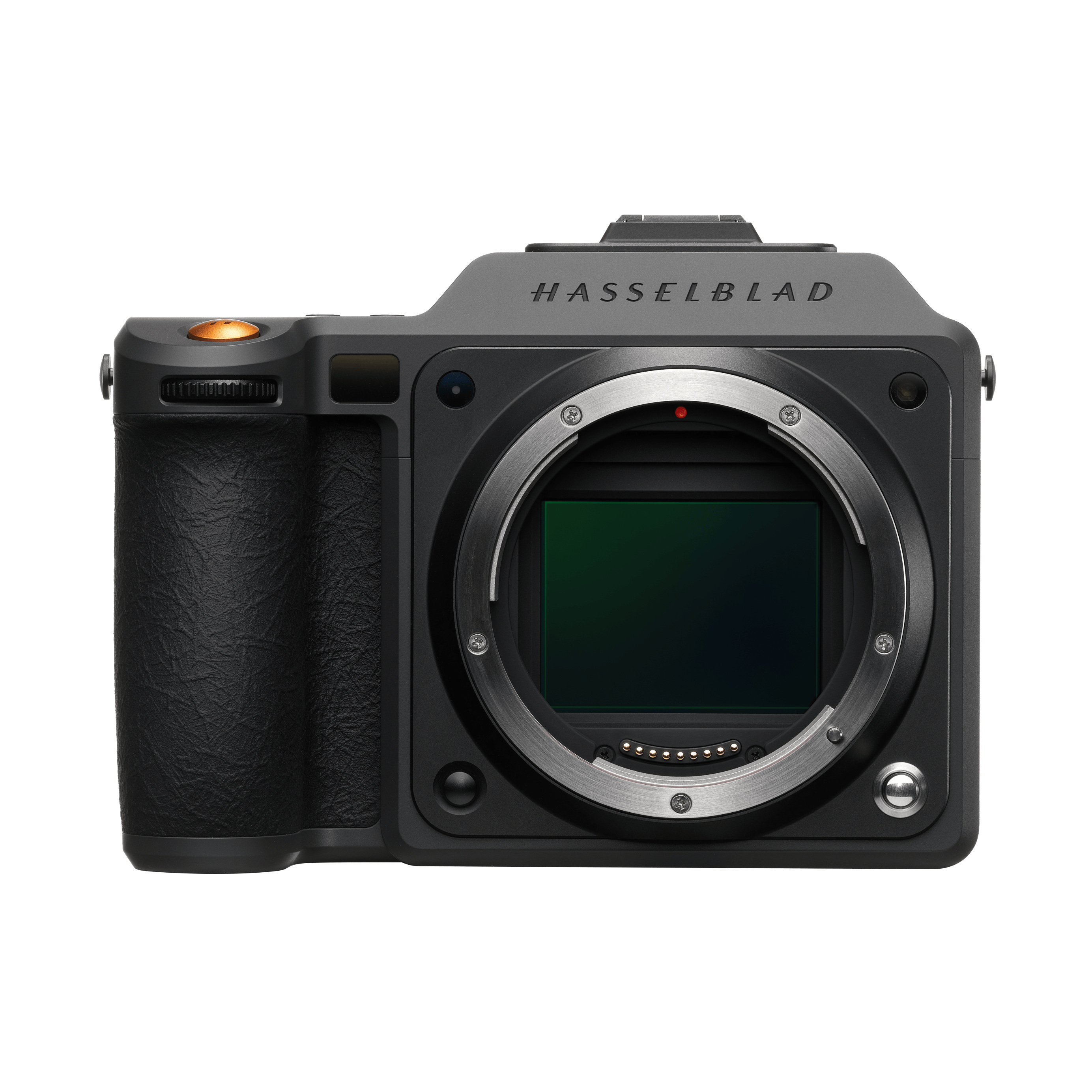 Official isolated front view of the X2D II 100C body with the lens removed