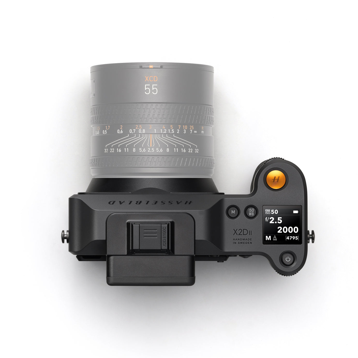 Official top view showing X2D II 100C controls and a pictured lens