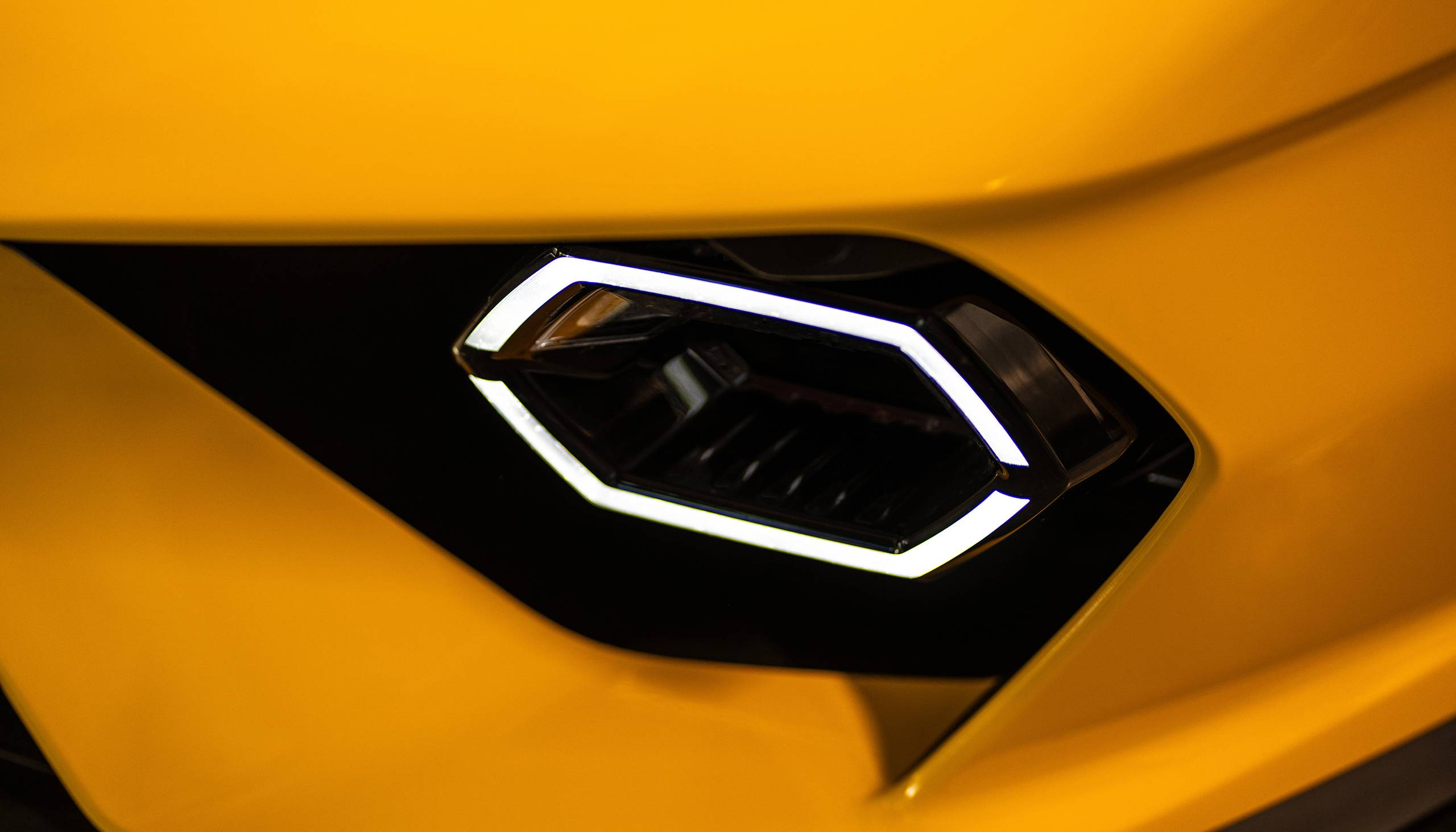Official close photograph of a Temerario headlight and its surrounding bodywork