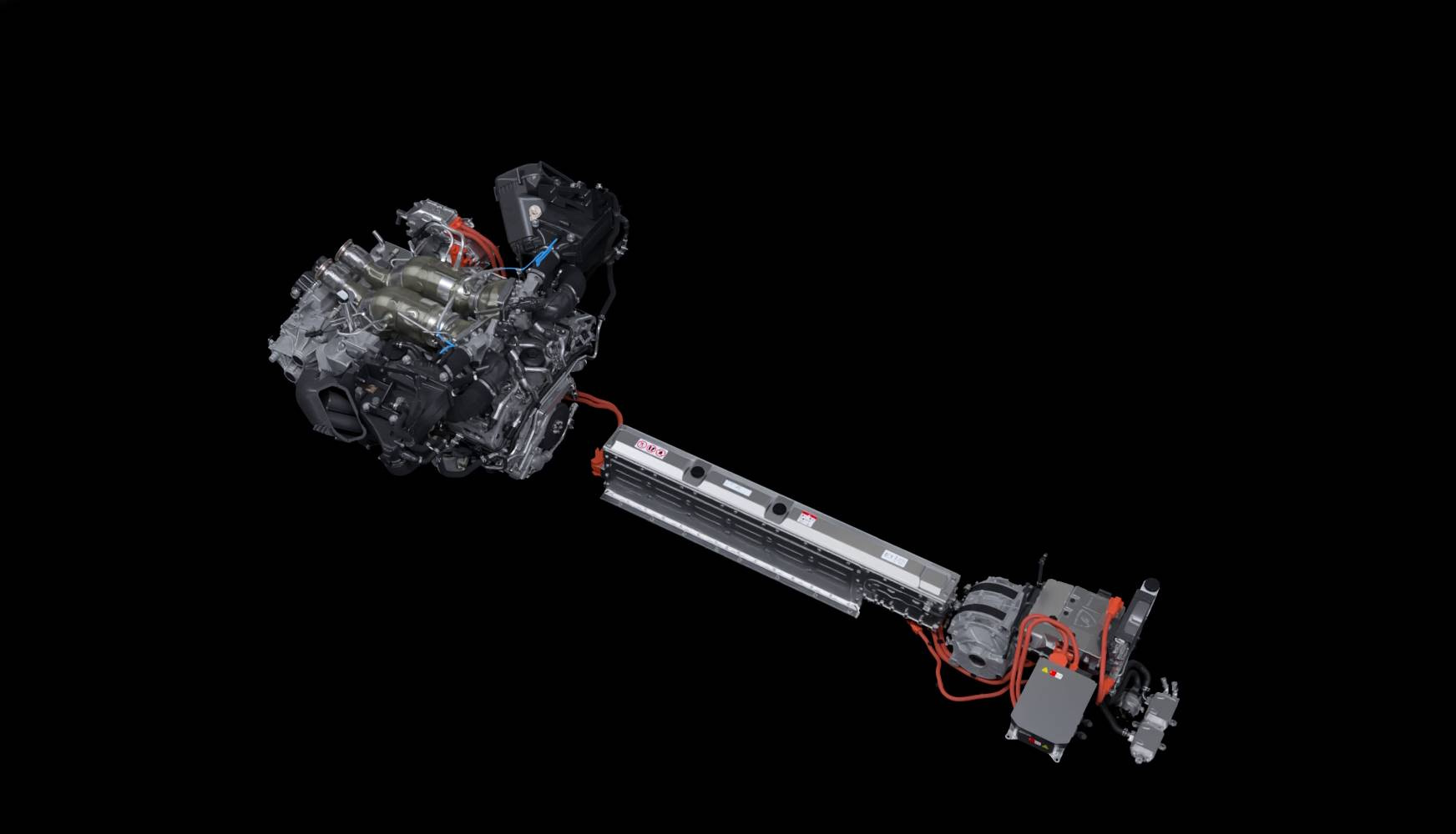Manufacturer technical visualisation of the V8, electric components and connecting arrangement