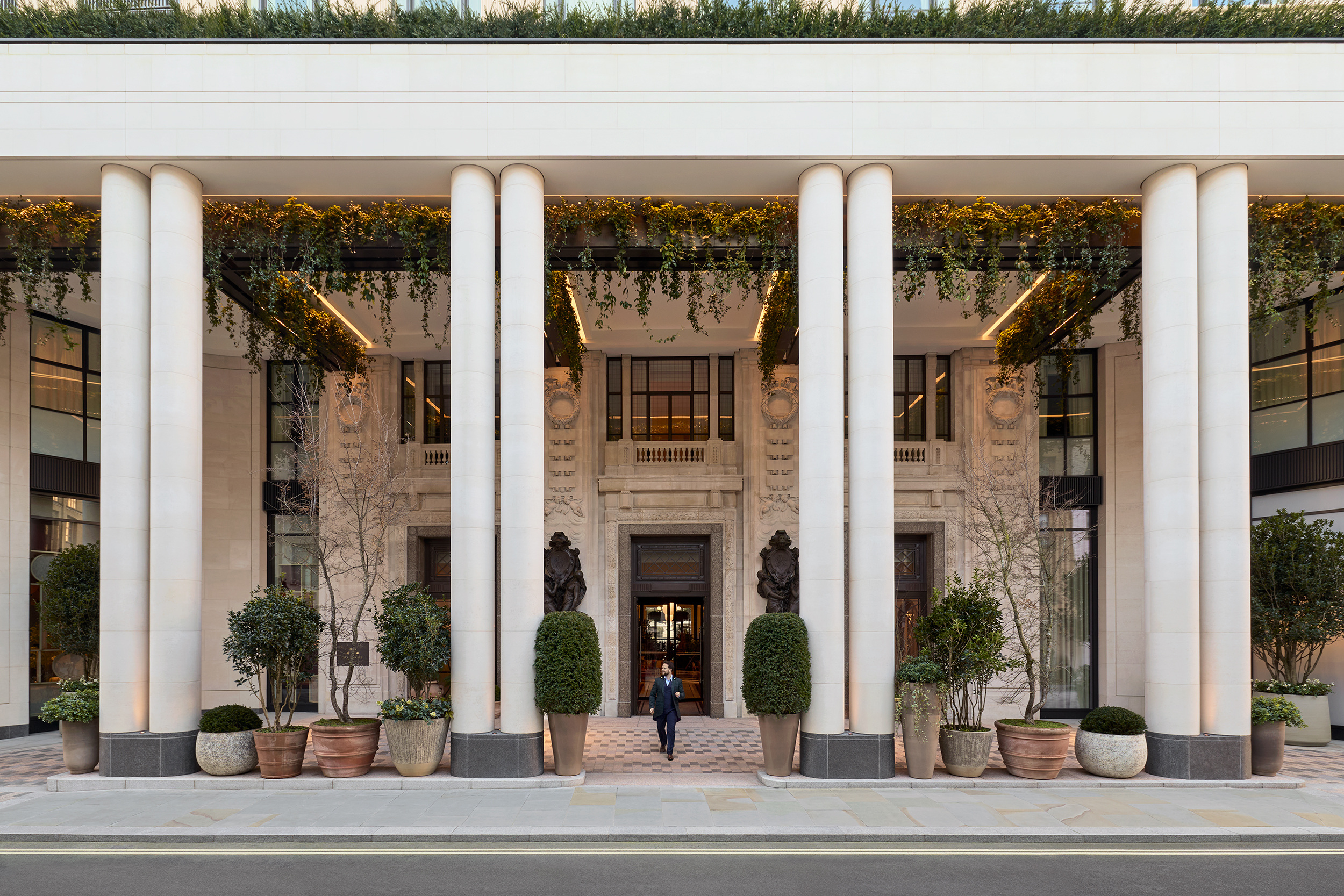 The hotel entrance and colonnaded façade in the official Exterior Host photograph