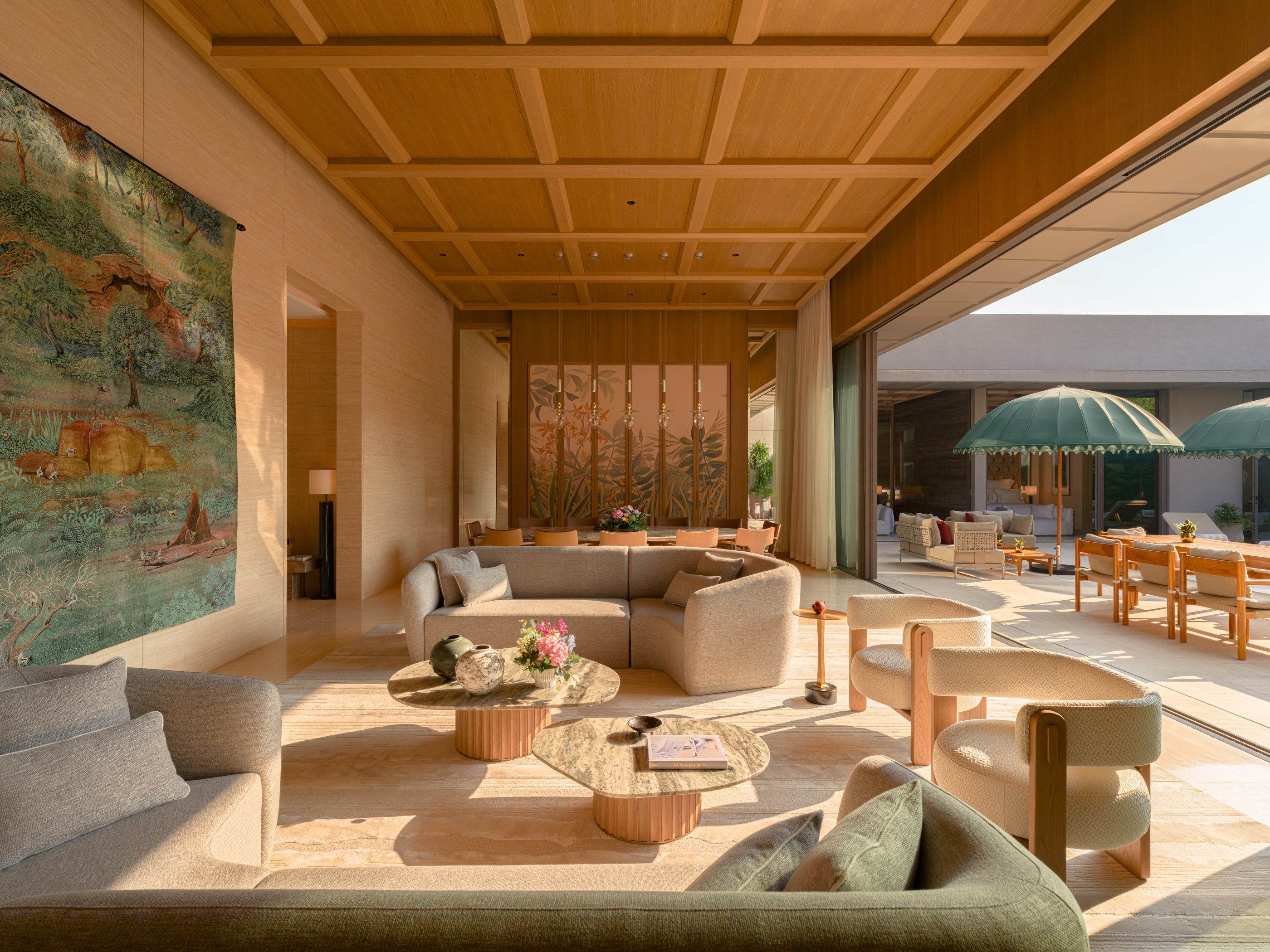A wide villa living-room arrangement published with the resort's villa collection