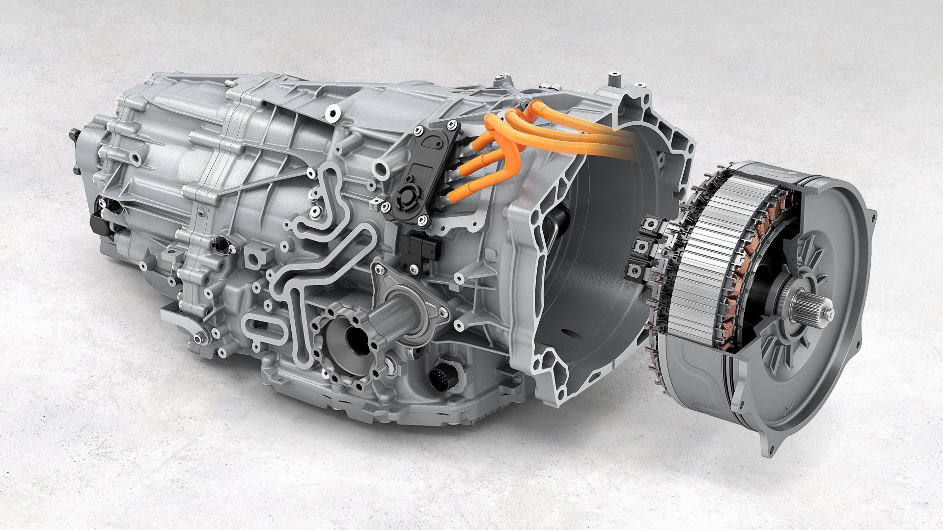 Official technical illustration of PDK and its integrated electric motor