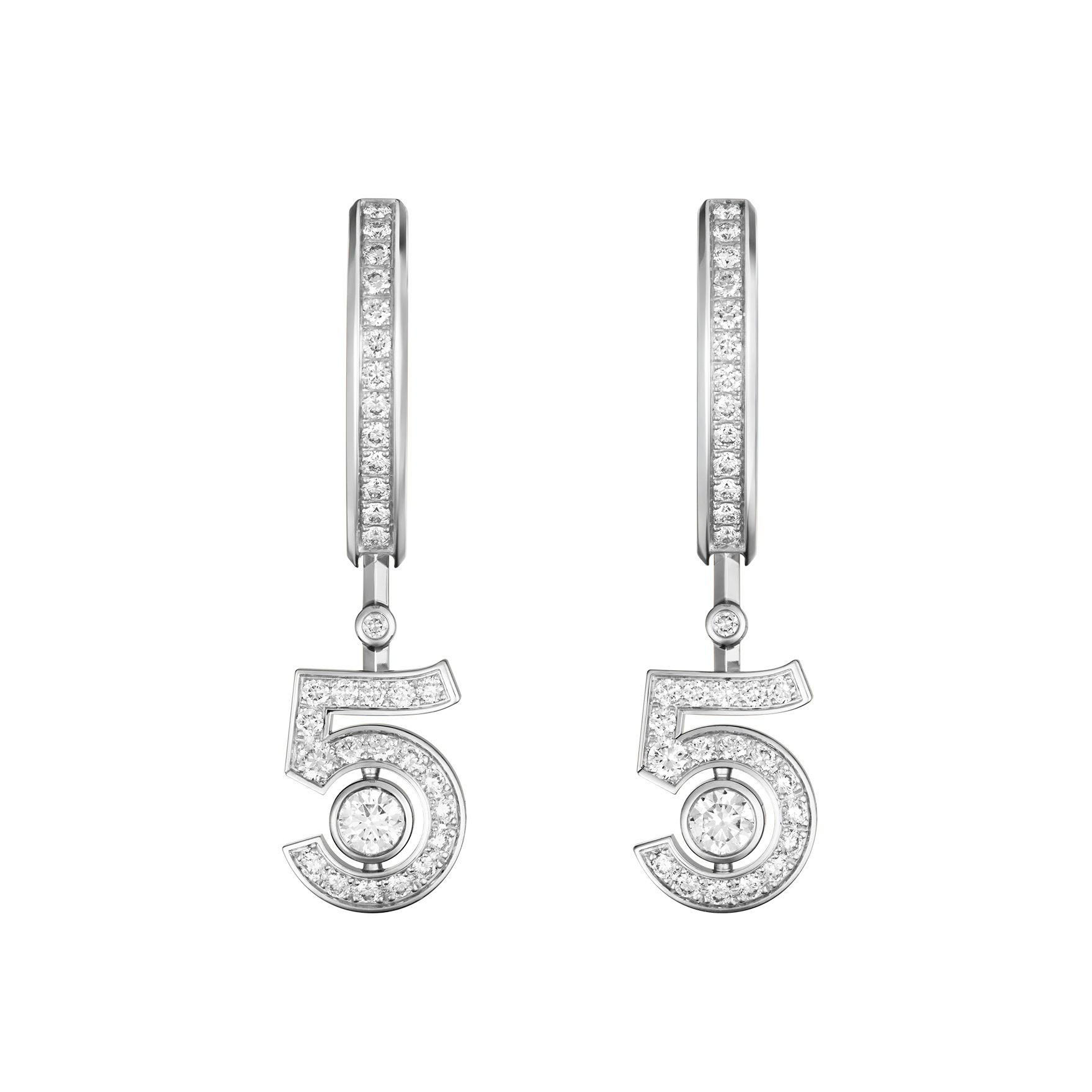 N°5 earrings, presented as a pair