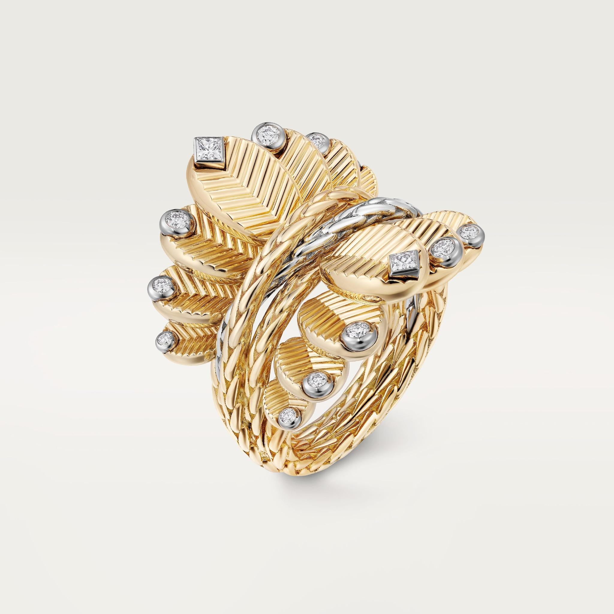 A sculptural Grain de Café ring, shown as a complete object
