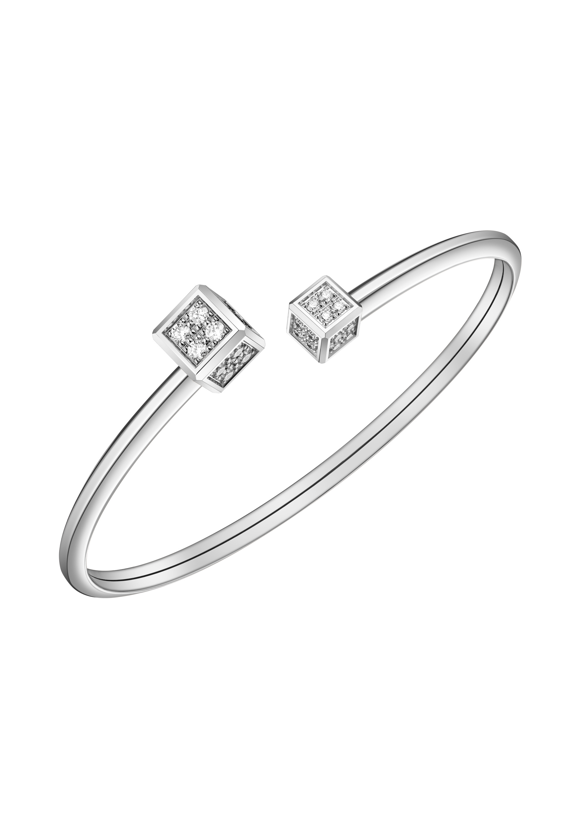 An open Ice Cube bangle with its separated ends visible