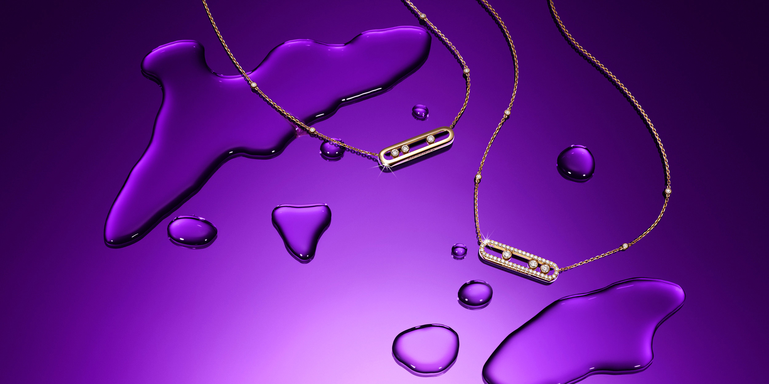Official Messika Move collection arrangement against a violet background; several Move interpretations are shown
