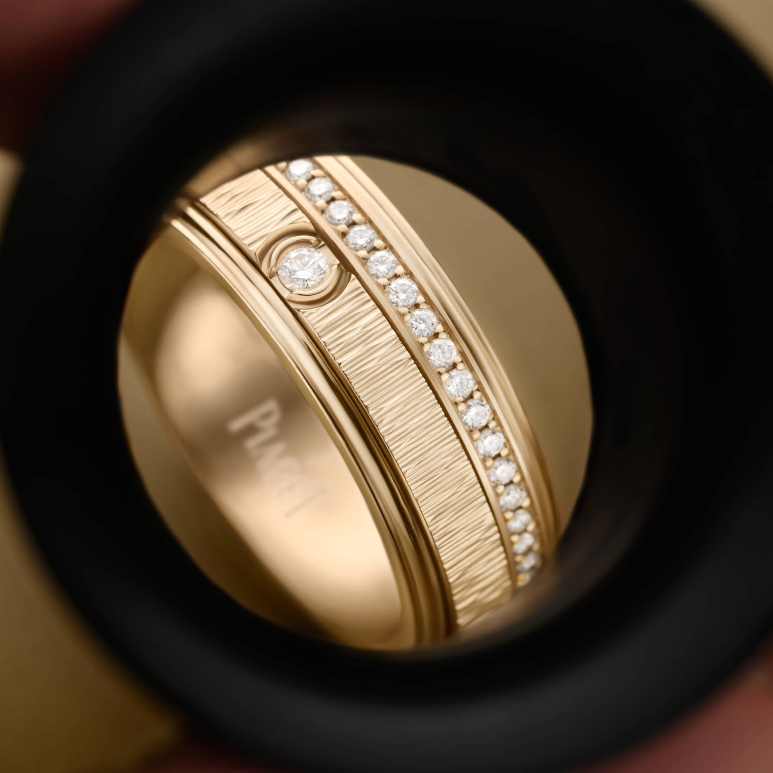 Close view of a Possession ring and its contrasting surface bands