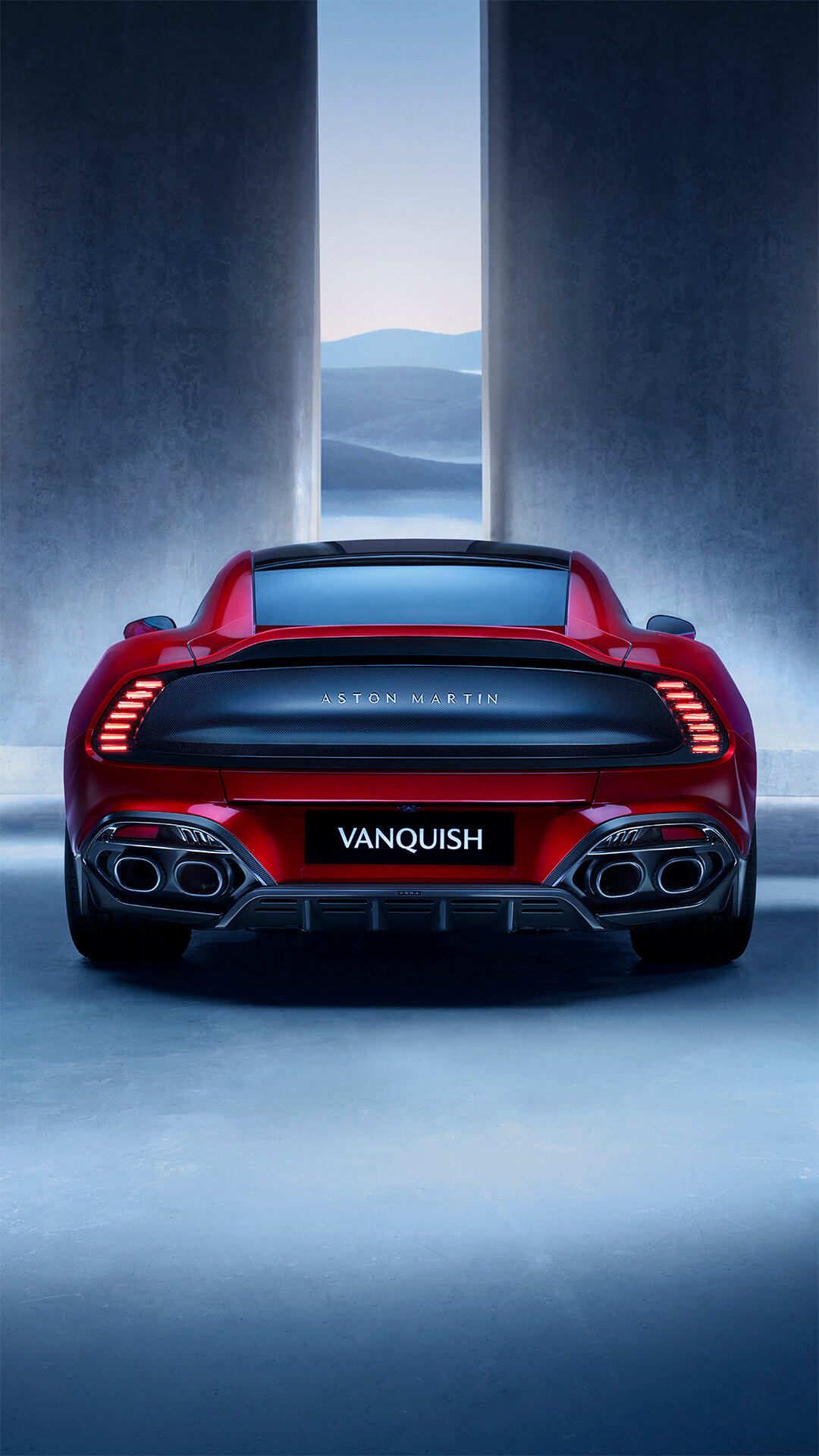 The rear of the Vanquish in a vertical official launch visual.
