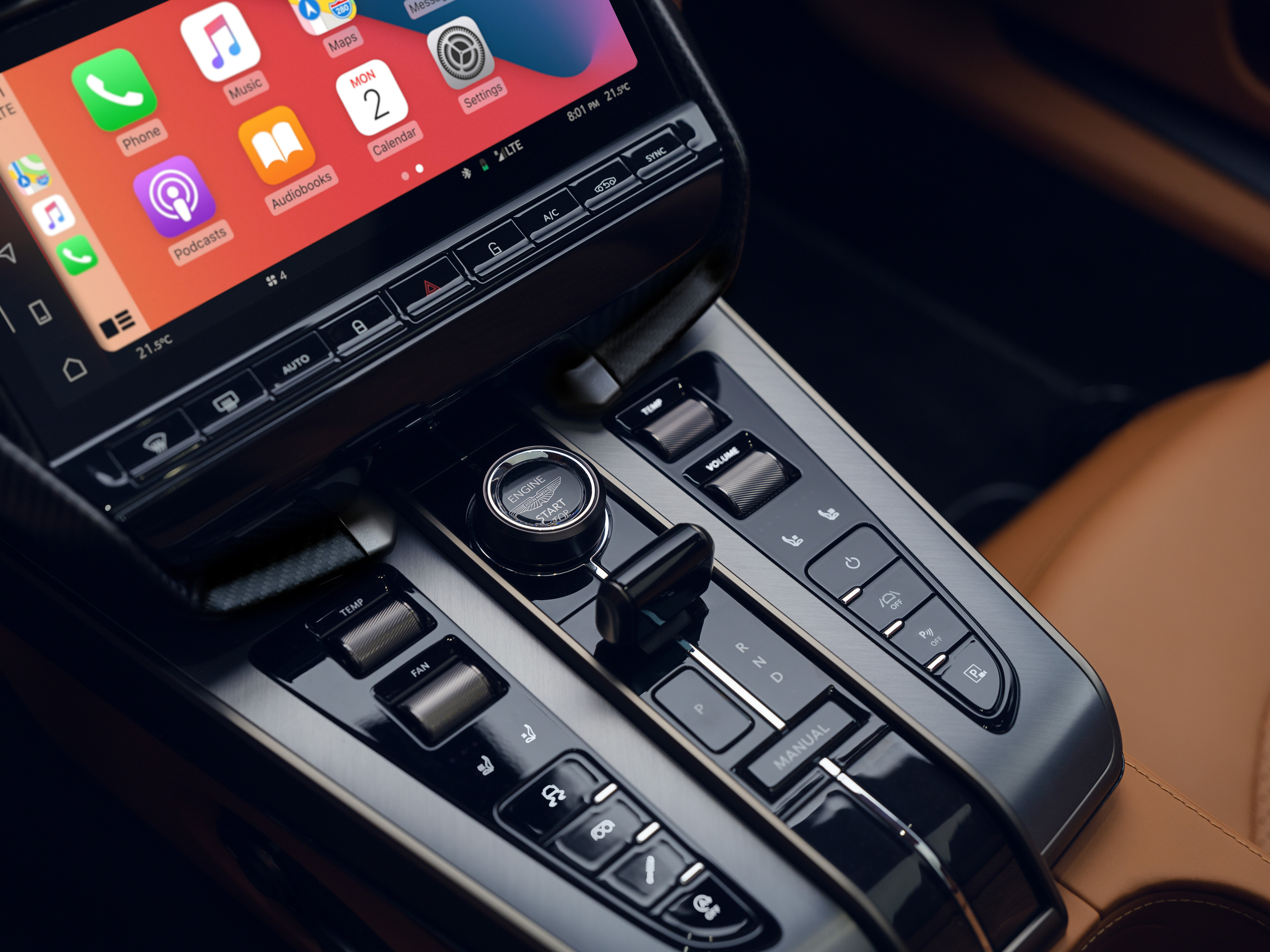 Vanquish centre console, with physical controls below the display.