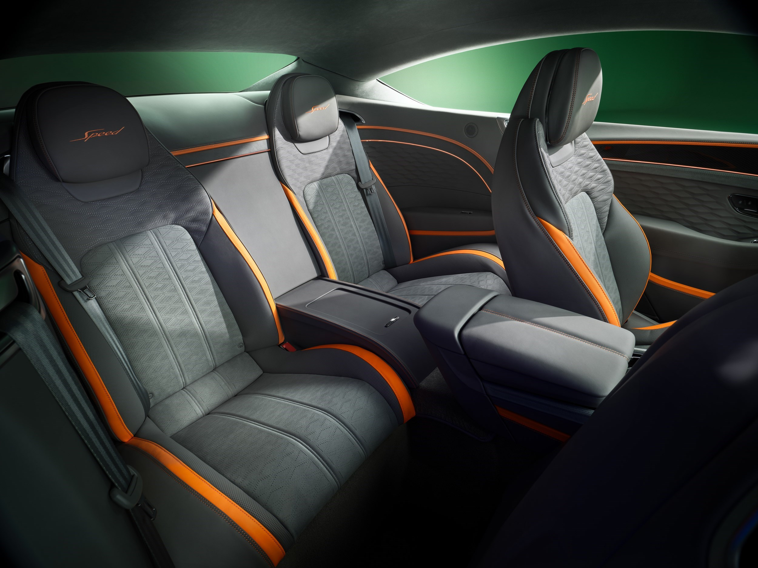 Rear-seat arrangement in Bentley’s four-seat GT Speed.