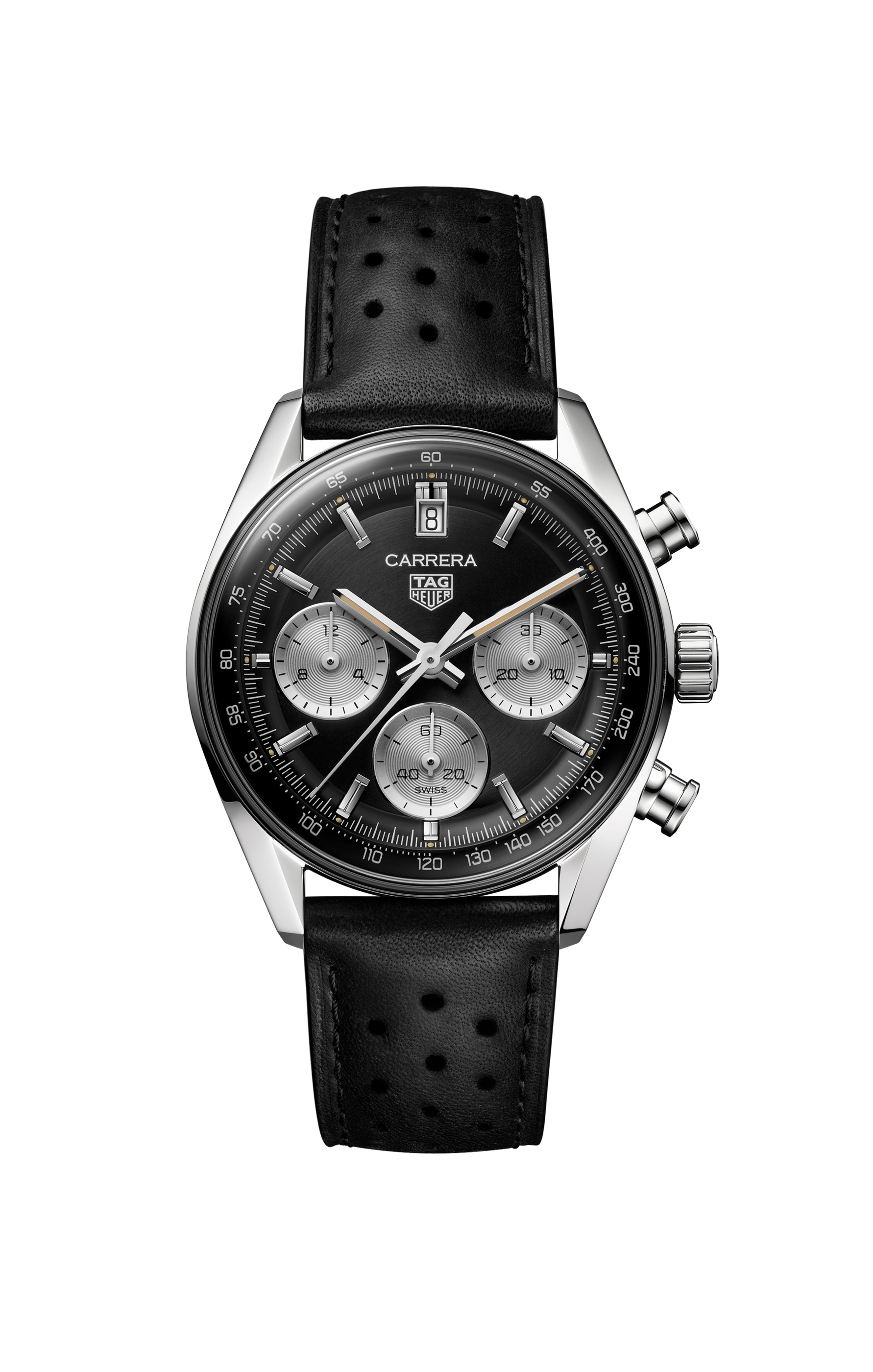 Front view of reference CBS2210.FC6534 on its perforated black leather strap.