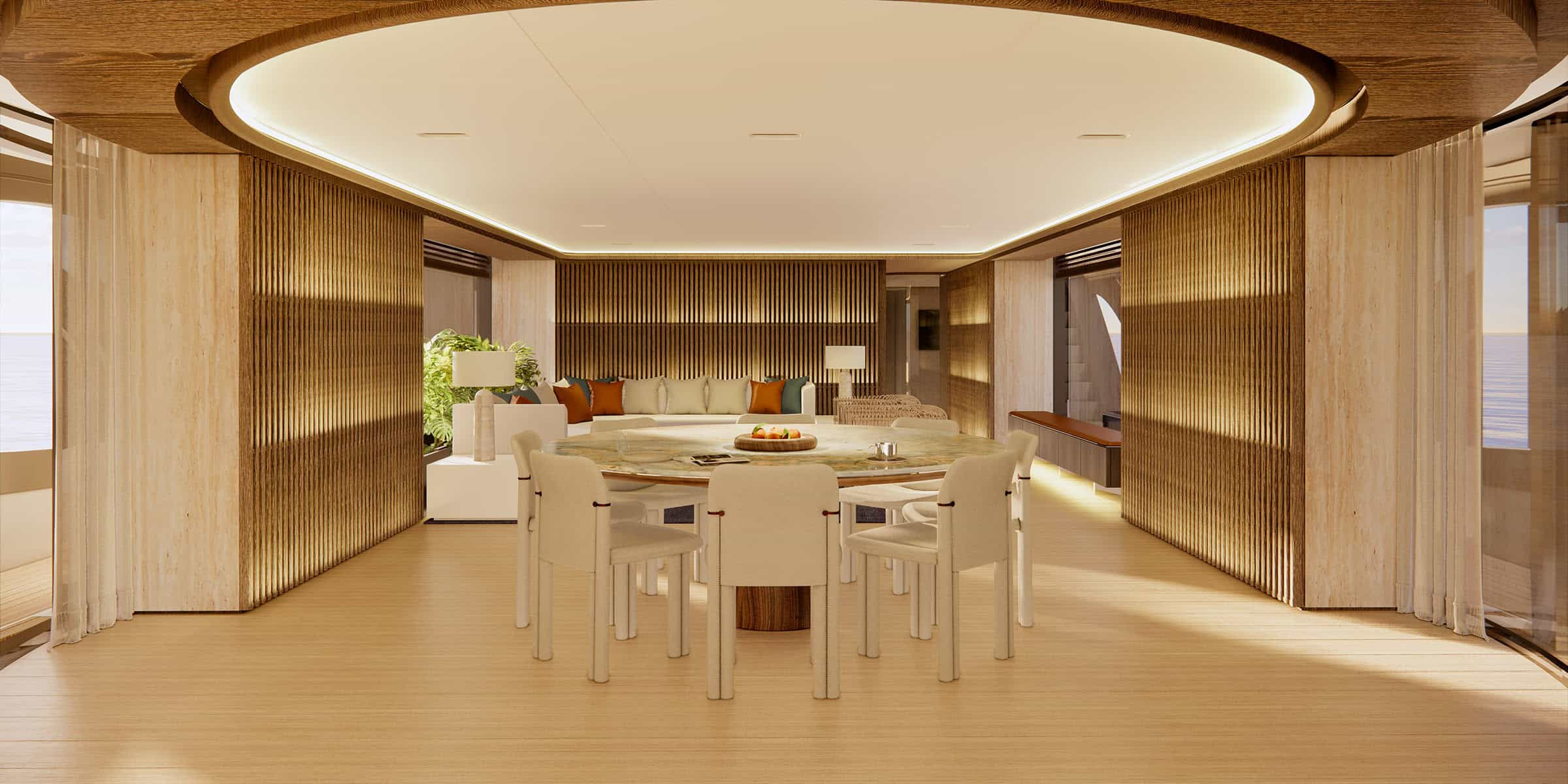 Official Oasis 42M dining and saloon visualisation; a proposed arrangement.