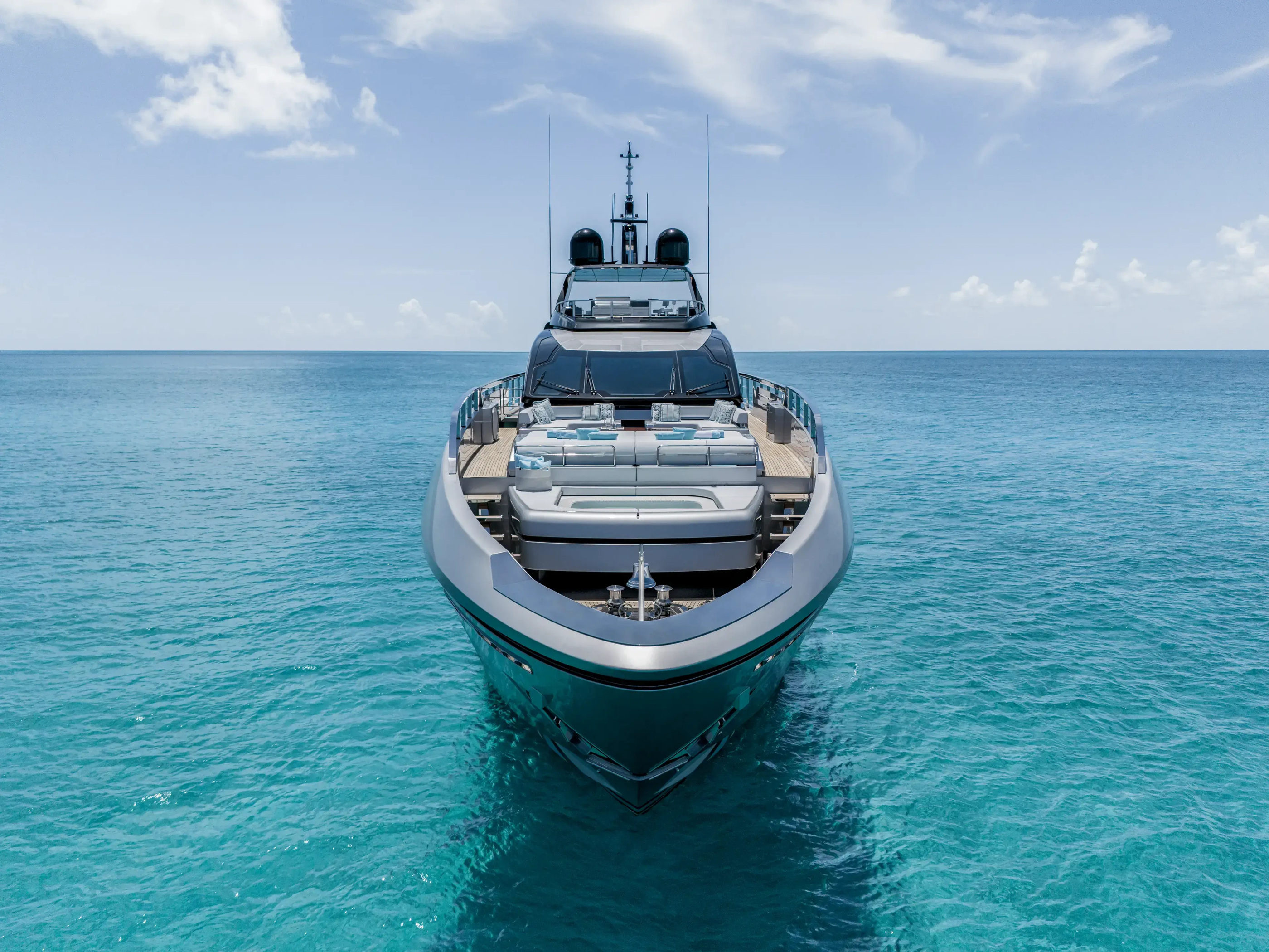 Riva 130 Bellissima viewed head-on.