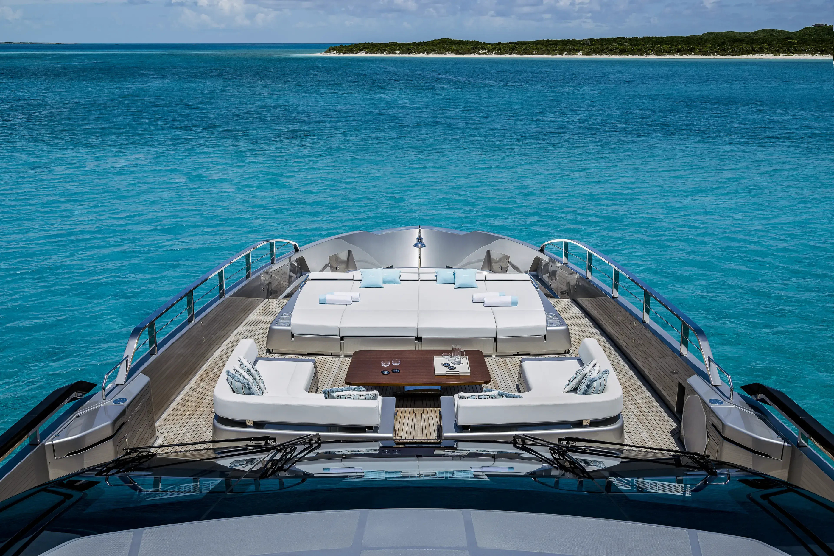 The aft platform and seating of Riva 130 Bellissima.