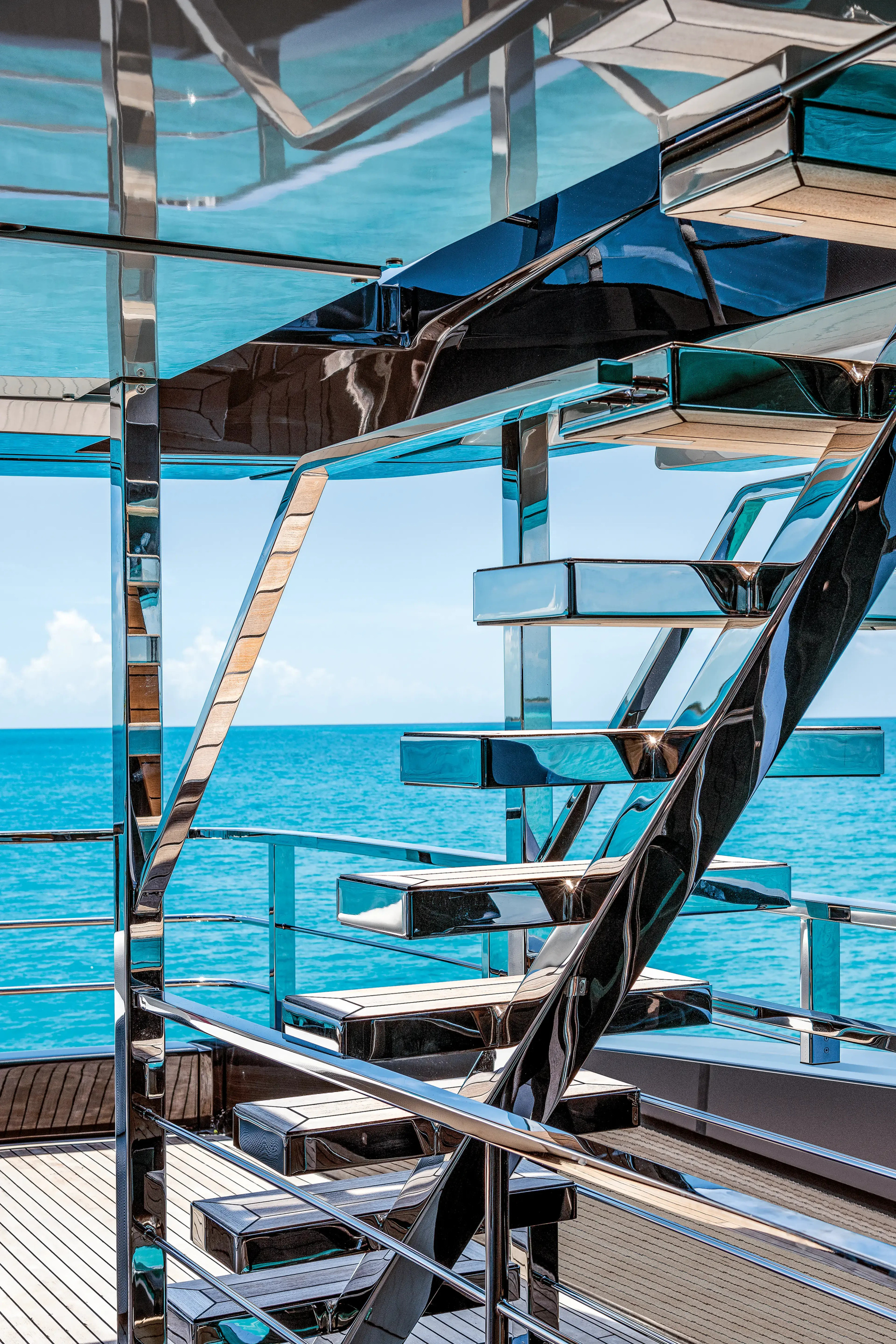 Stair detail from the official Riva 130 Bellissima gallery.