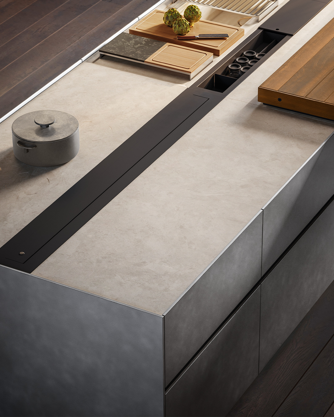 The equipped worktop channel and timber preparation accessories, in an official detail image.