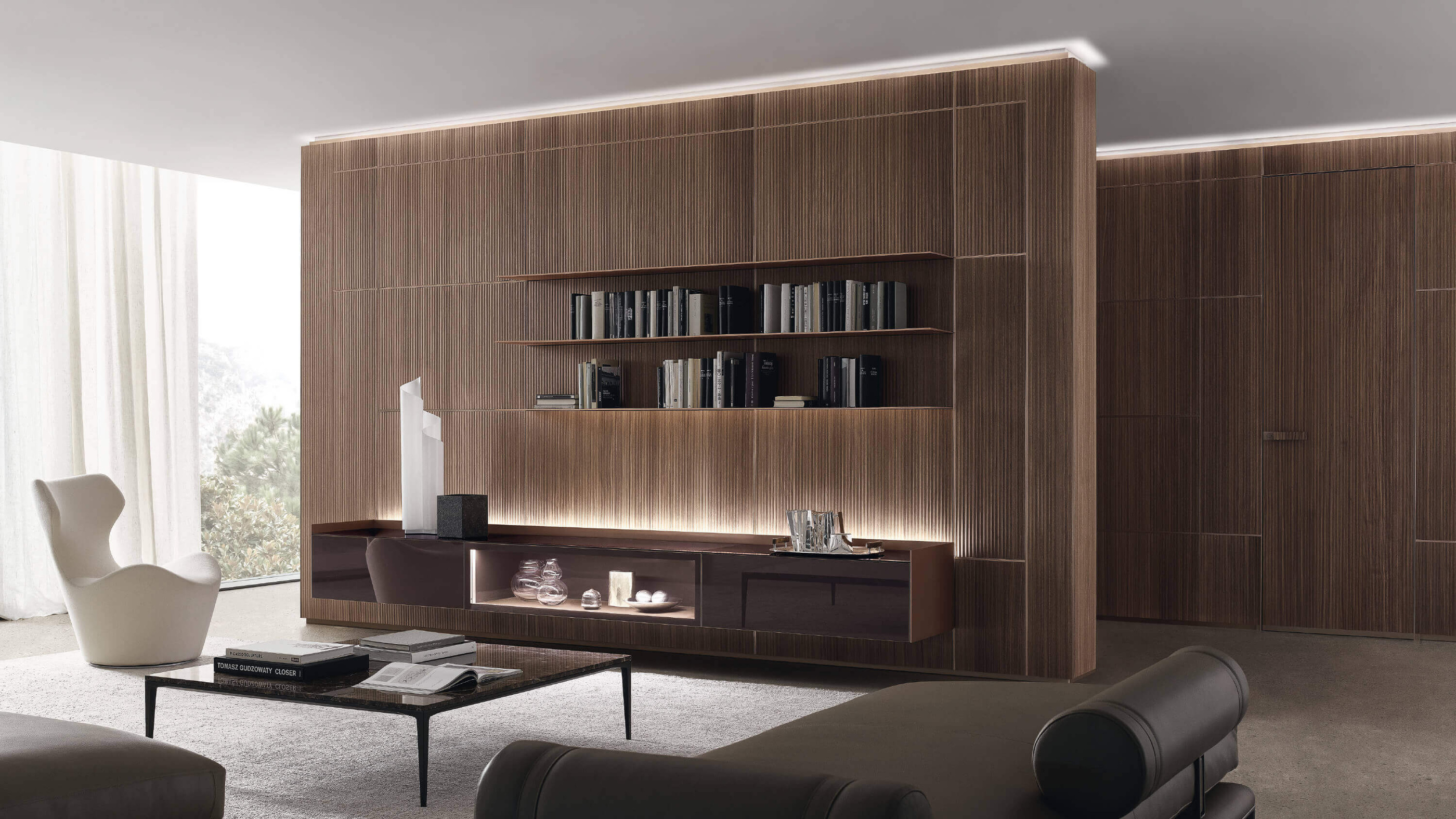 Rimadesio Modulor as an equipped wall within a furnished living room.