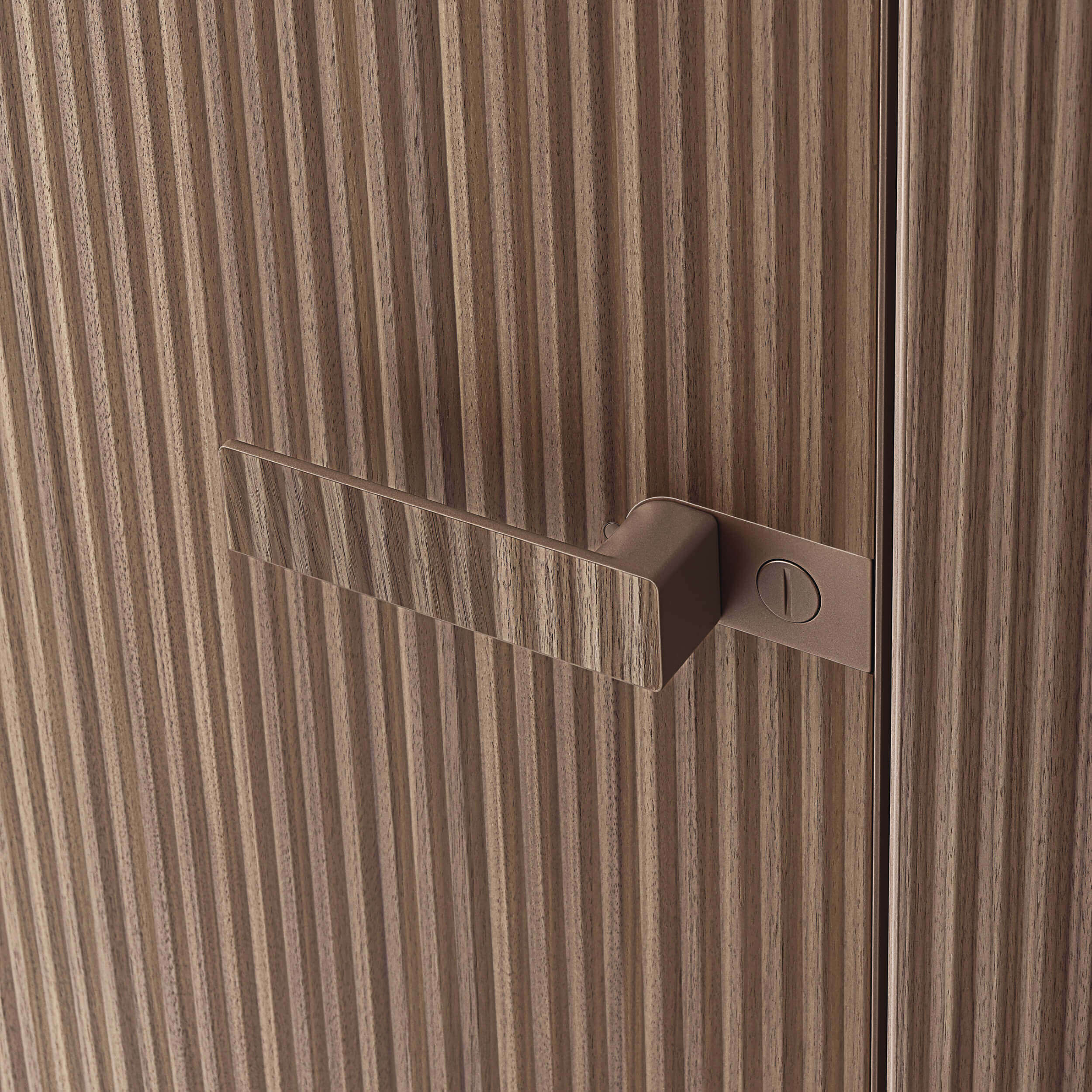 Close view of the Modulor panel texture and projecting shelf detail.